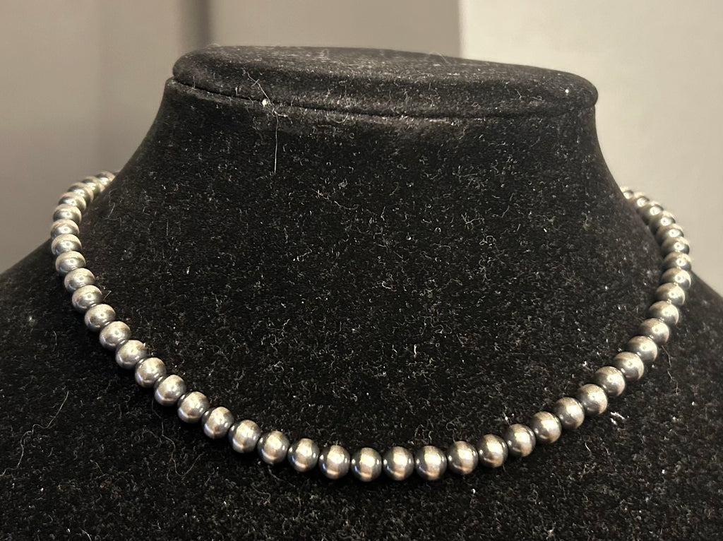 Sterling Silver Machine Made Beaded 6mm Pearl Necklace 14”