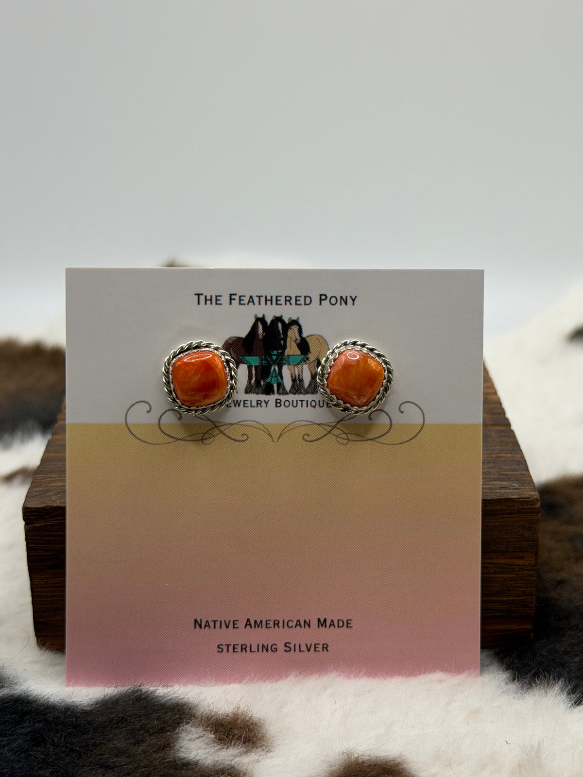 Navajo Made Orange Spiny Oyster Shell Studs by Annabelle Lantana