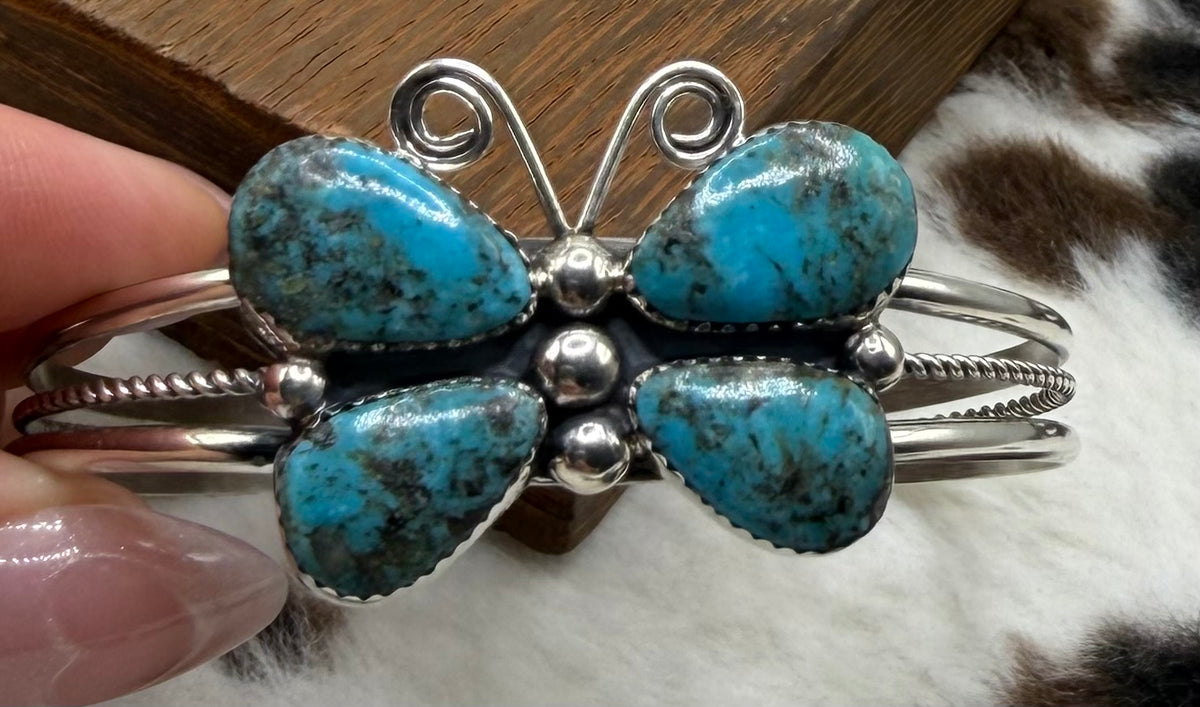 Navajo Made Turquoise Butterfly Cuff Bracelet by Jeanette Yazzie