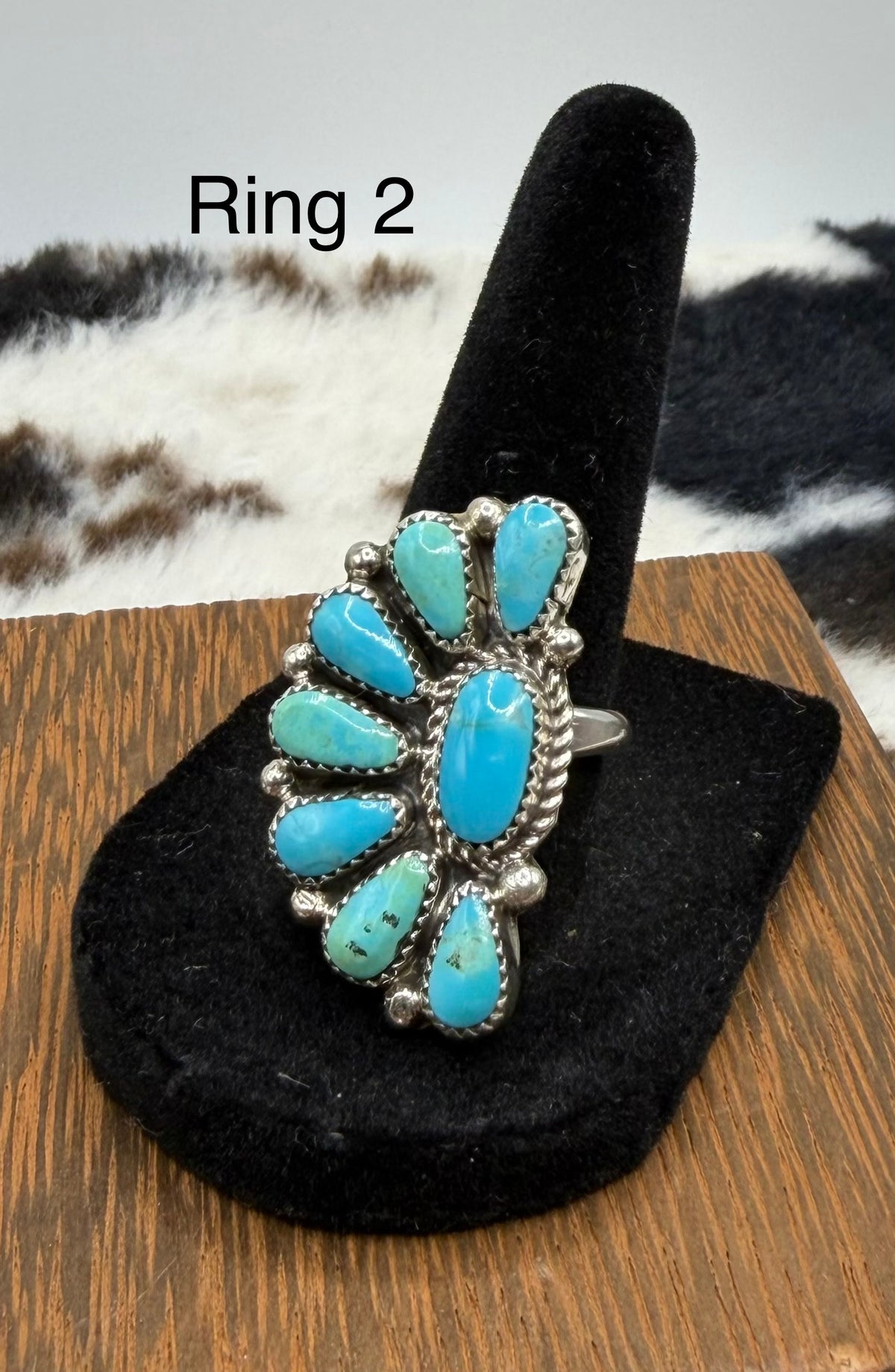 Zuni Handmade Kingman Half Cluster Adjustable Rings by Alicia Wilson