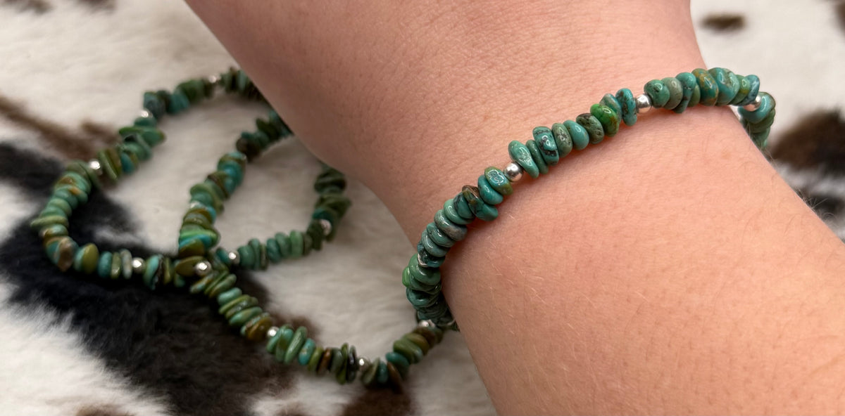 Navajo Handmade Nevada Green Turquoise stretch Bracelets by Adrian Yazzie