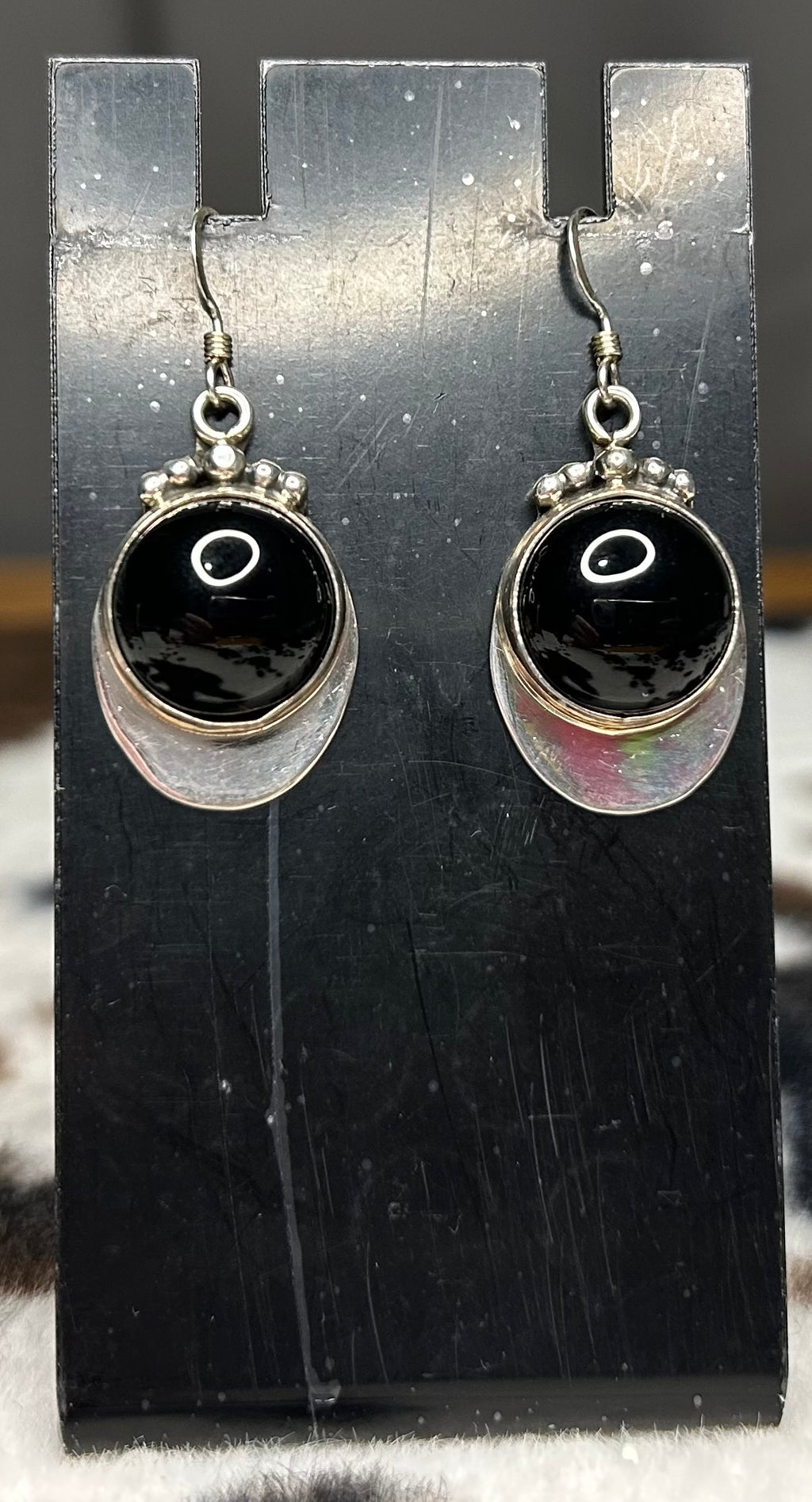 Navajo Handmade Black Onyx Dangle Earrings Burt and Katherine Francisco
