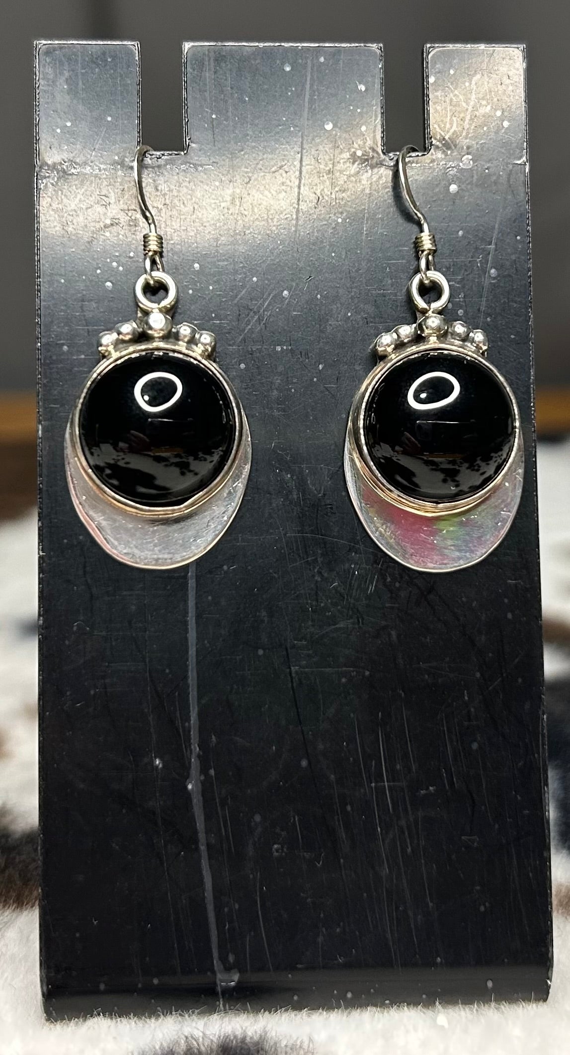 Navajo Handmade Black Onyx Dangle Earrings Burt and Katherine Francisco