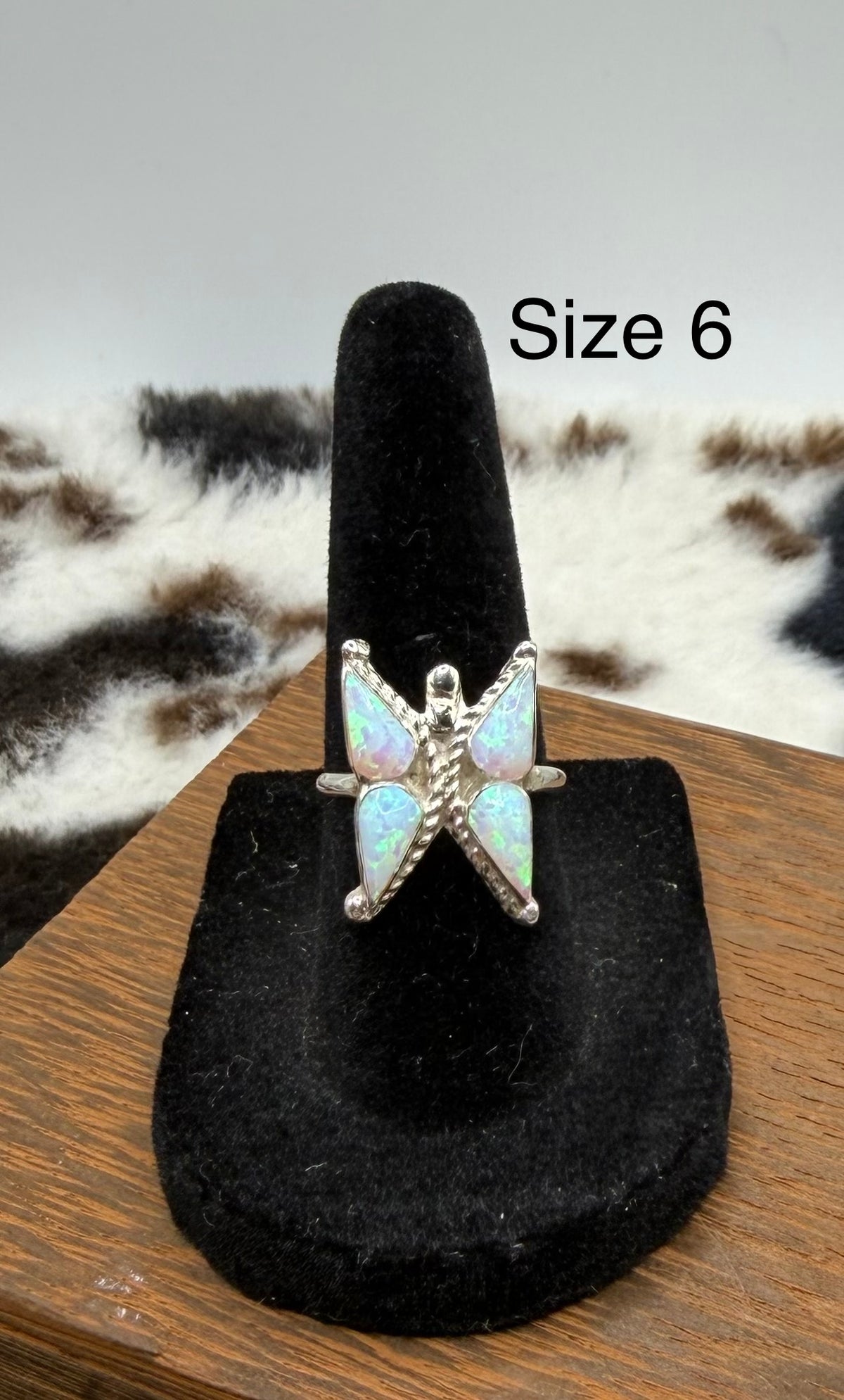 Zuni Handmade Opal Butterfly Rings by Joanne Cooyate Size 6