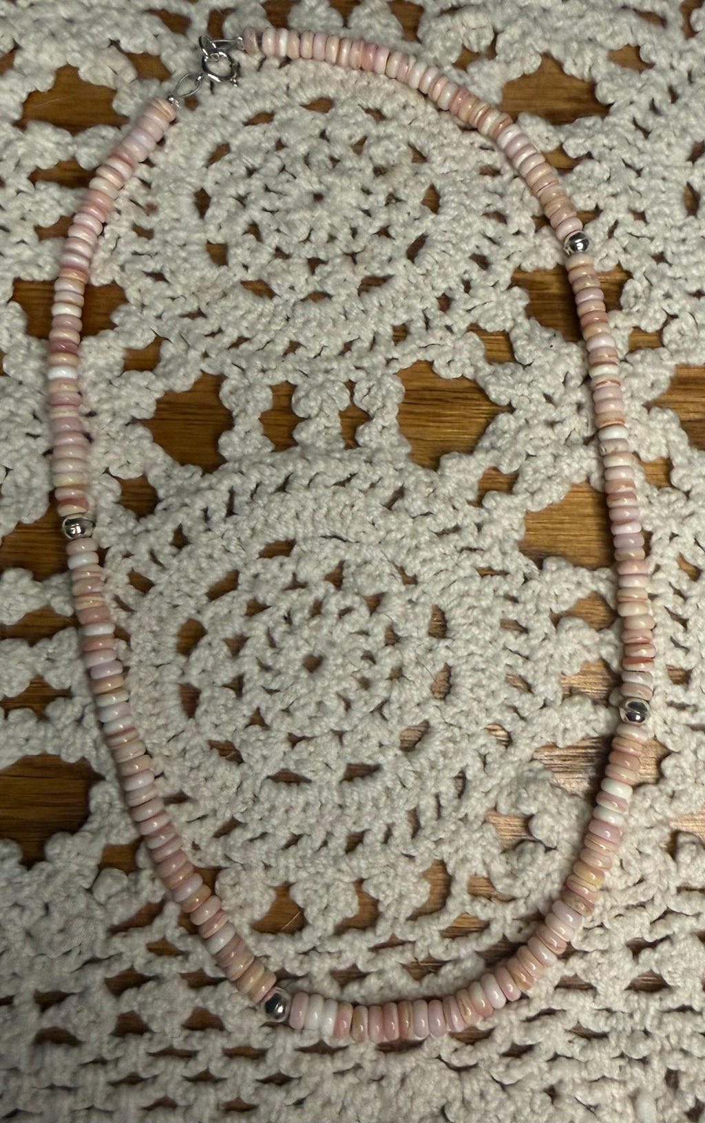 Navajo Made Pink Conch Seamed Pearl Beaded Necklace by Gerald Benally