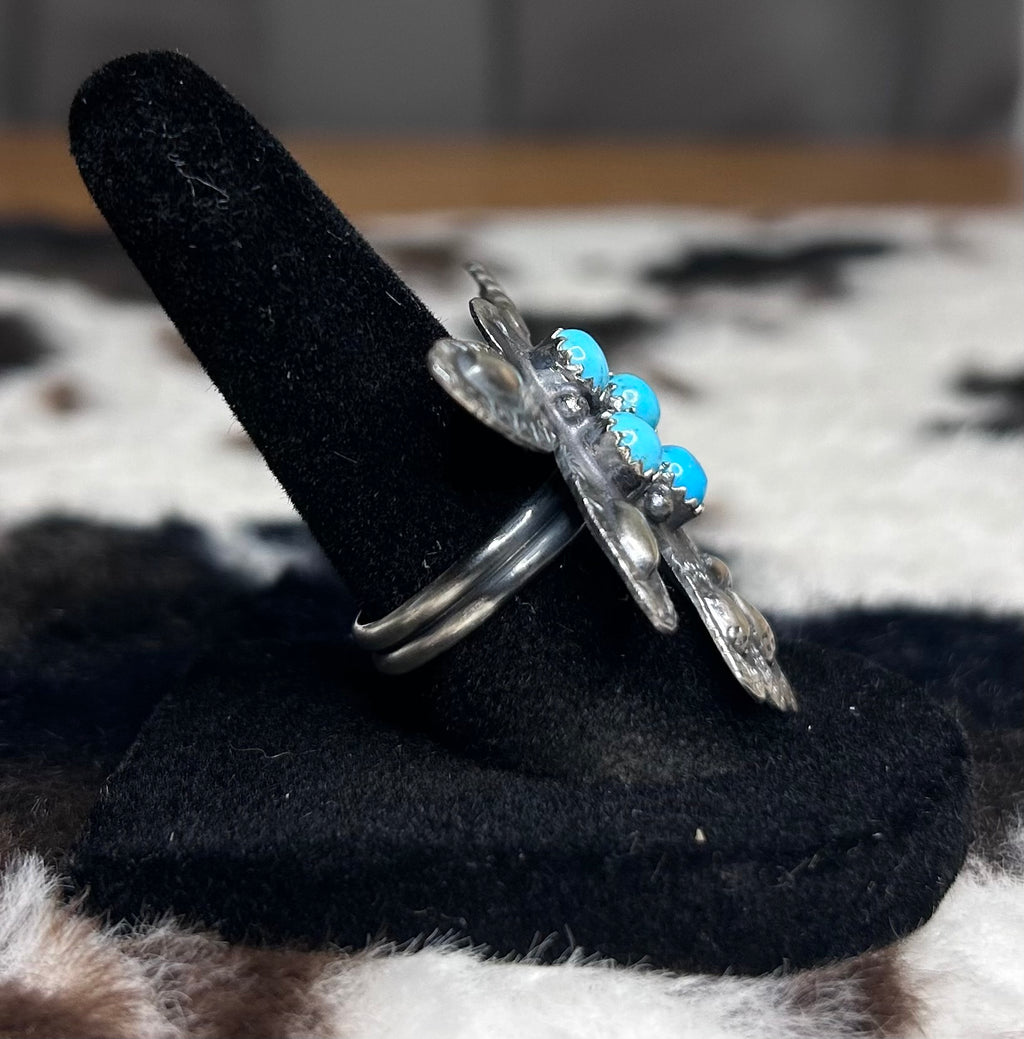 Navajo Handmade Turquoise Humming Bird Ring Adjustable by Tim Yazzie