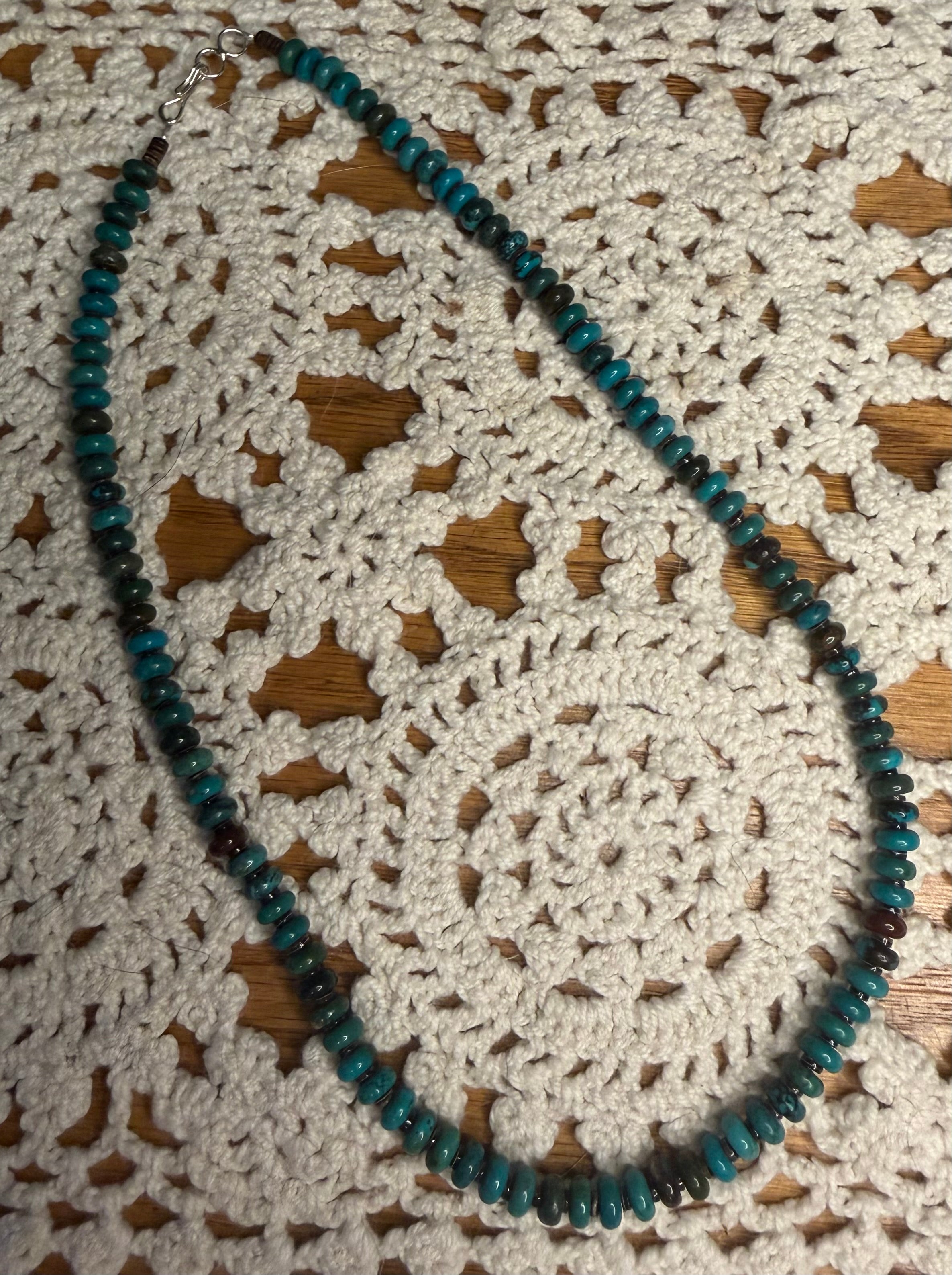 Navajo Made Natural Turquoise Heishi Necklace By Valarie Johnson