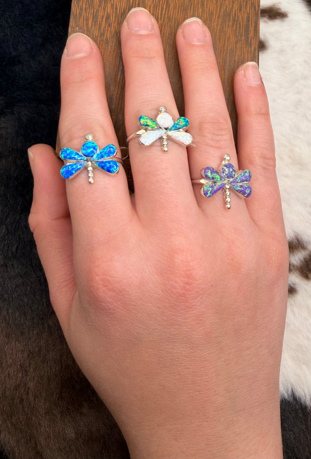 Zuni Handmade Opal Dragonfly rings by Swain Charlie