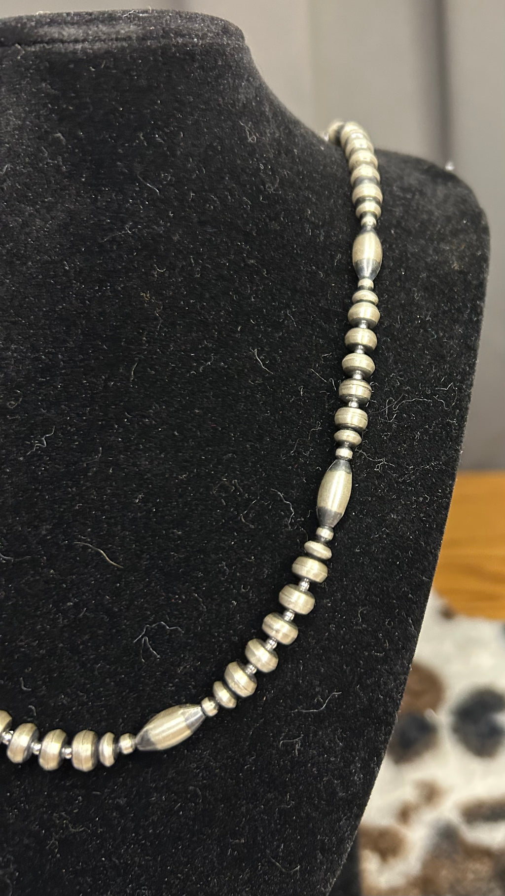 Sterling Silver Machine Made Pearl and Torpedo Beaded Necklace 20” on a 2 inch extender
