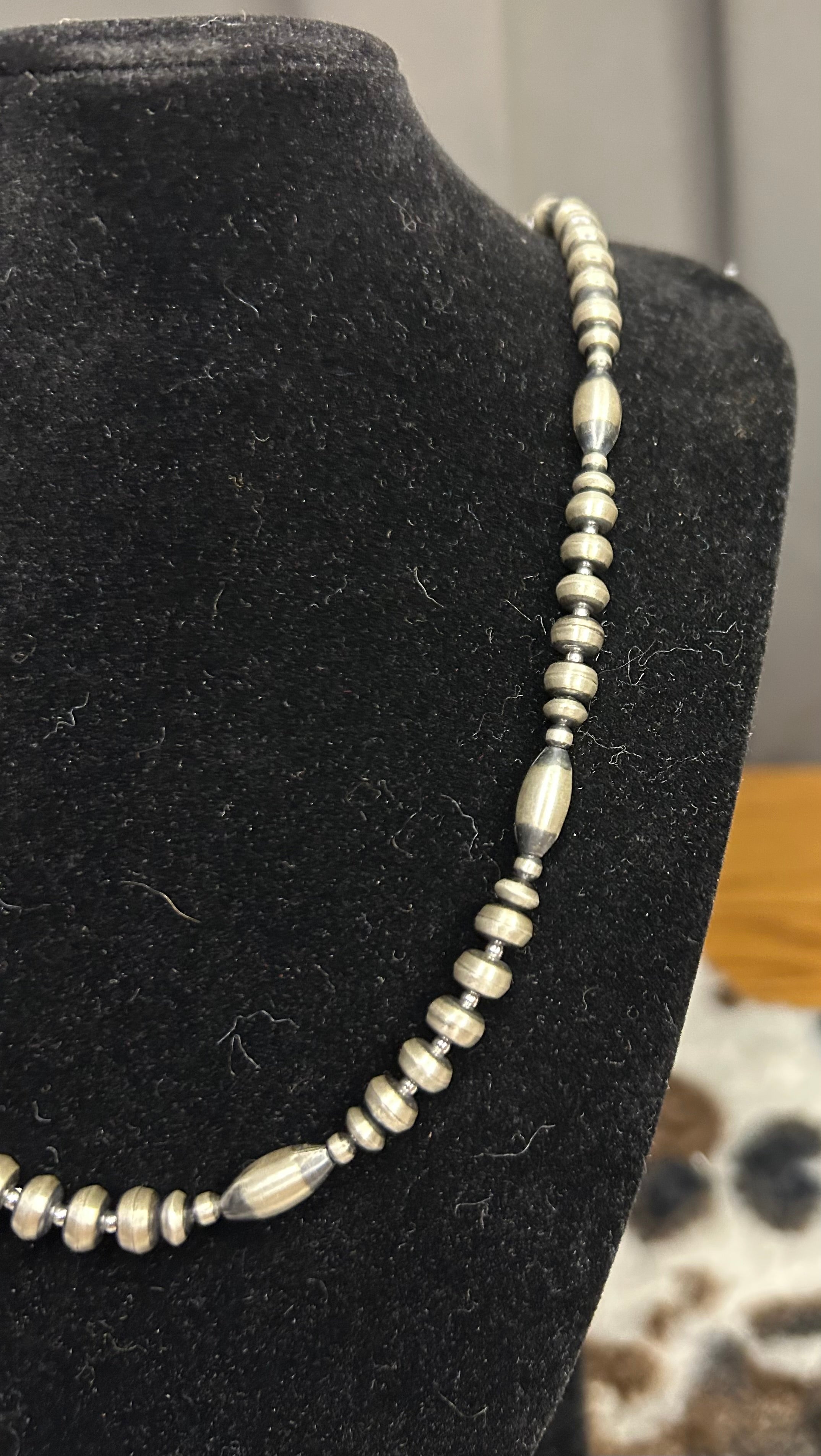 Sterling Silver Machine Made Pearl and Torpedo Beaded Necklace 20” on a 2 inch extender