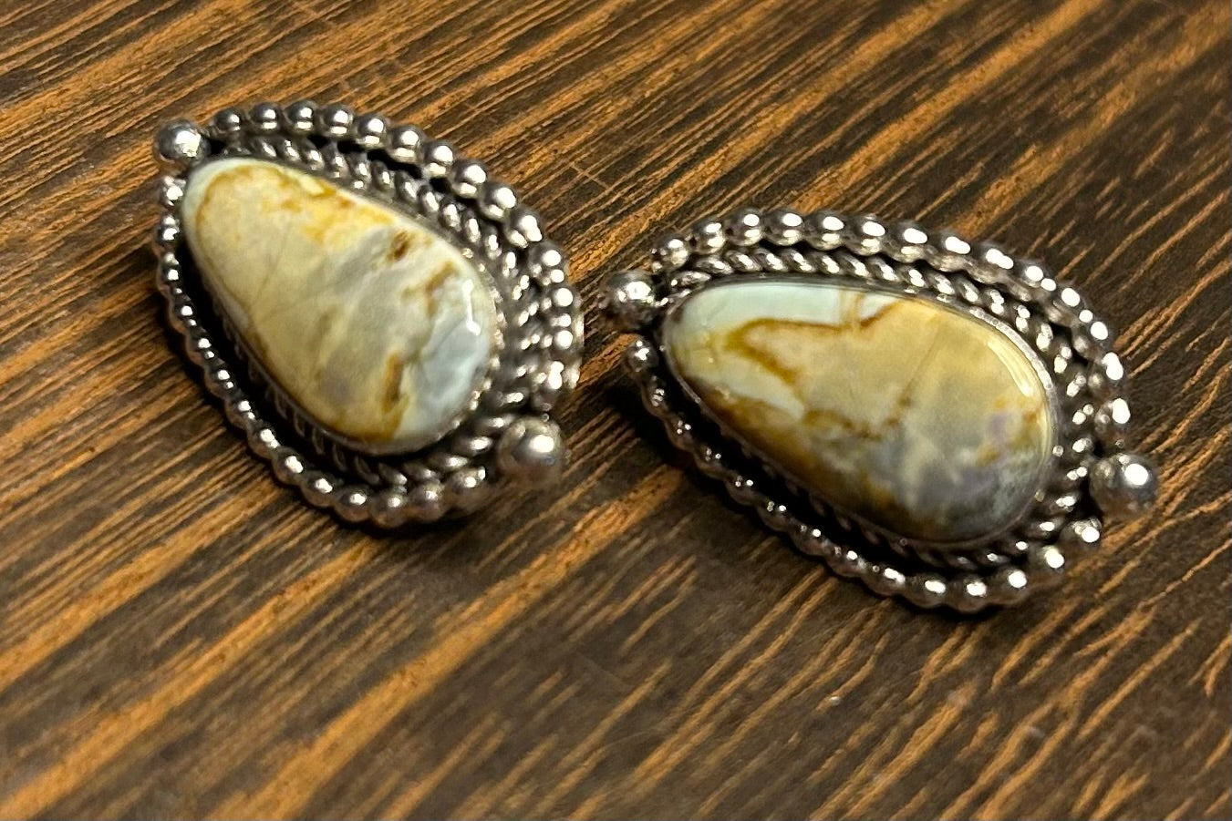 Navajo Handmade New Lander Variscite Stud Earrings by Albert Dawes