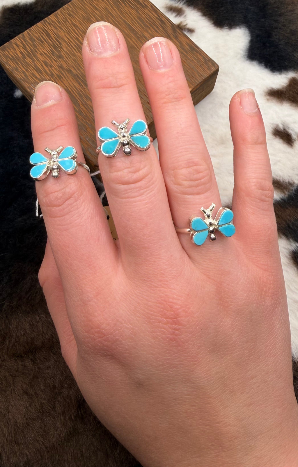 Zuni Handmade Butterfly Turquoise Rings by Swain Charlie