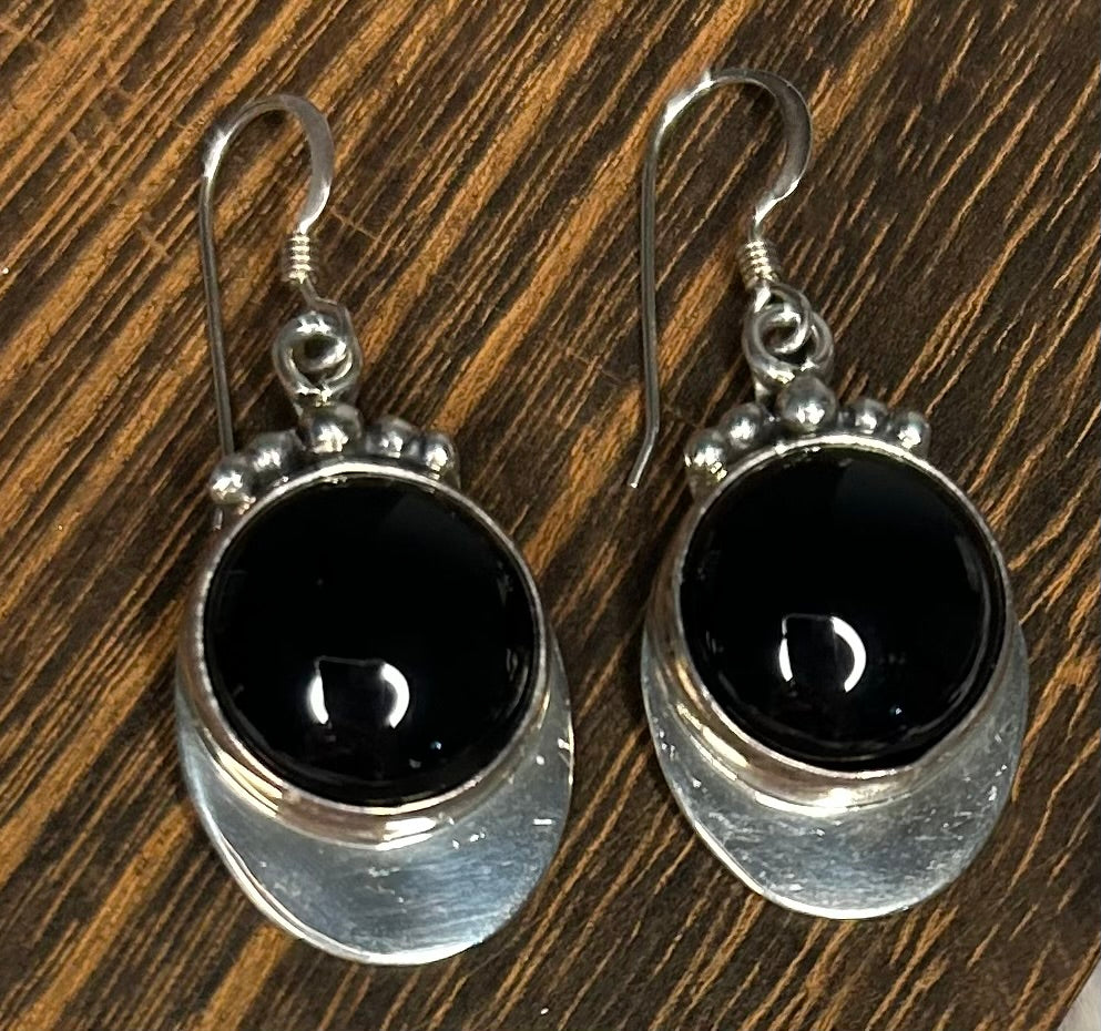 Navajo Handmade Black Onyx Dangle Earrings Burt and Katherine Francisco
