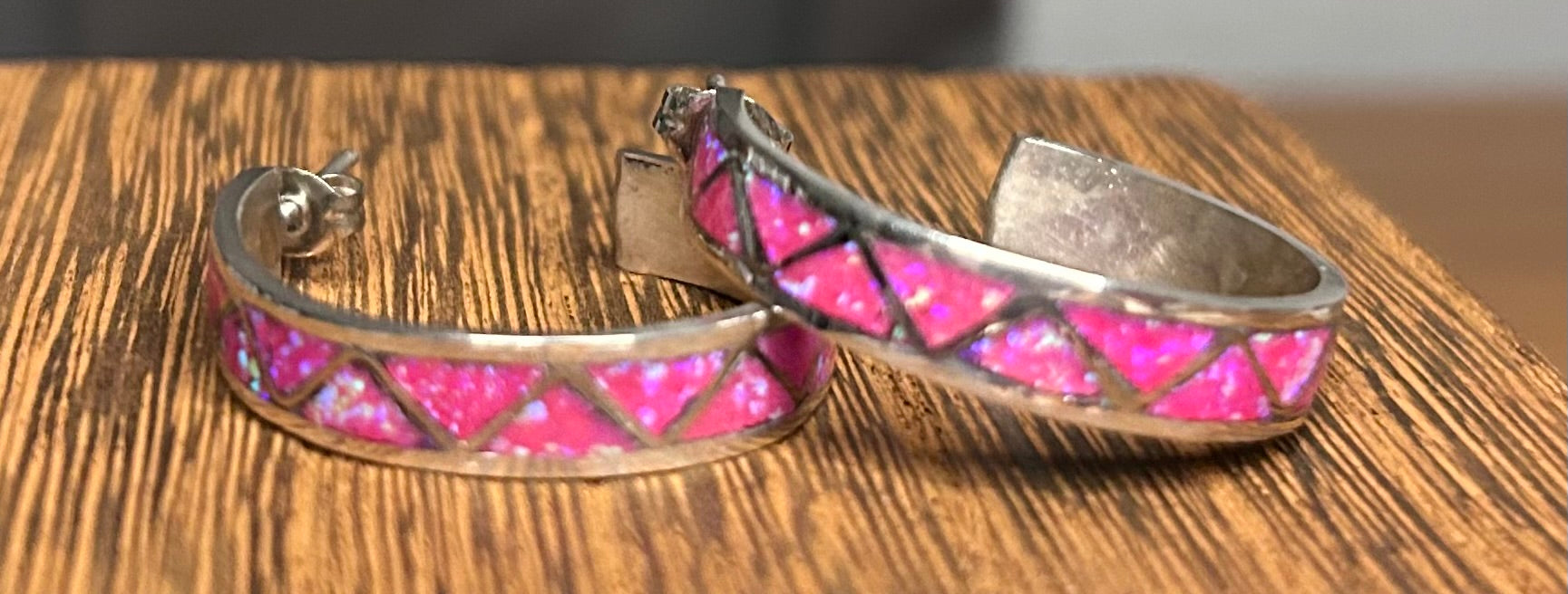Native Made Pink Opal Hoop Earrings by Roger and Rebecca Morgan