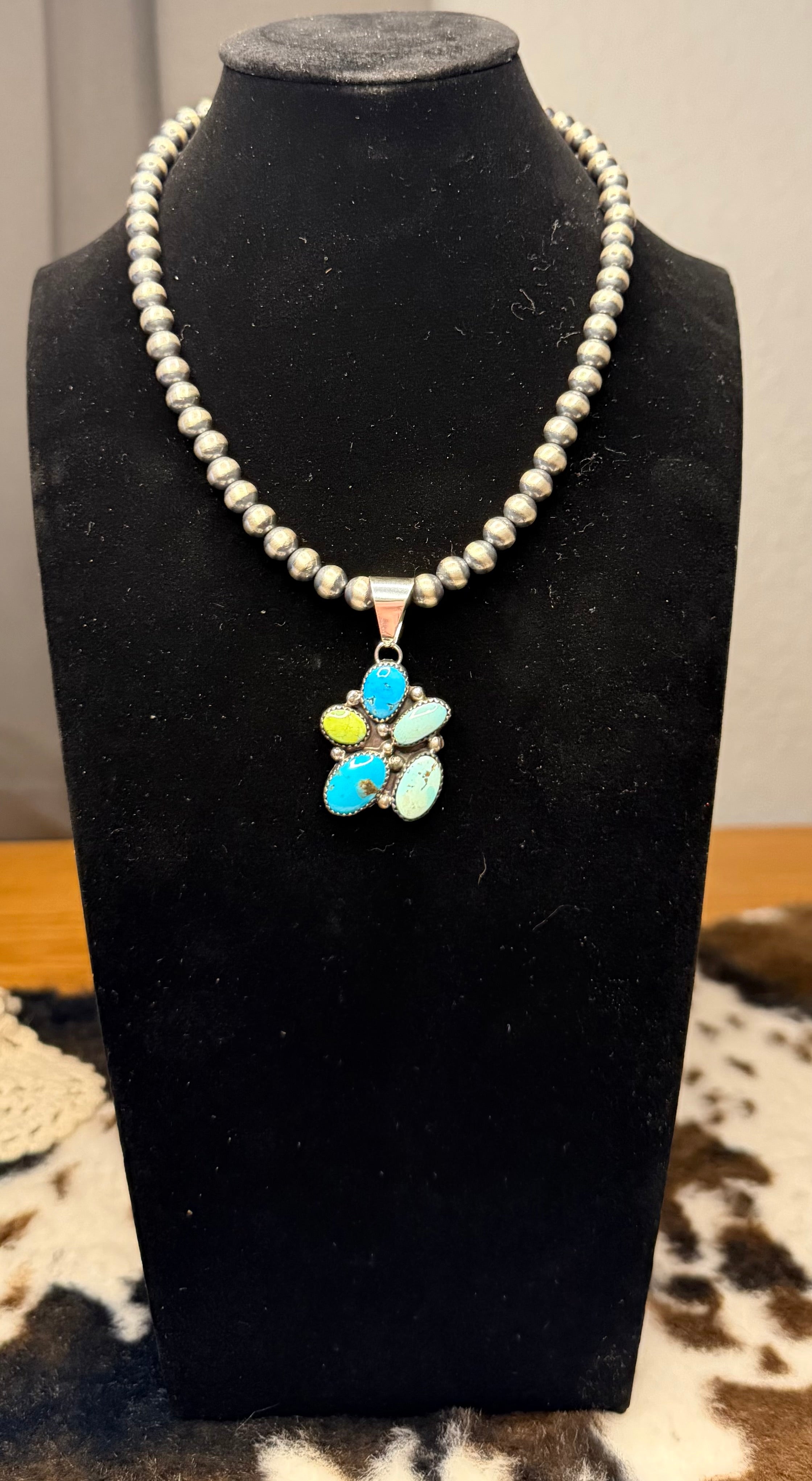 Navajo Handmade Turquoise Cluster Pendant by Marcus Gishal