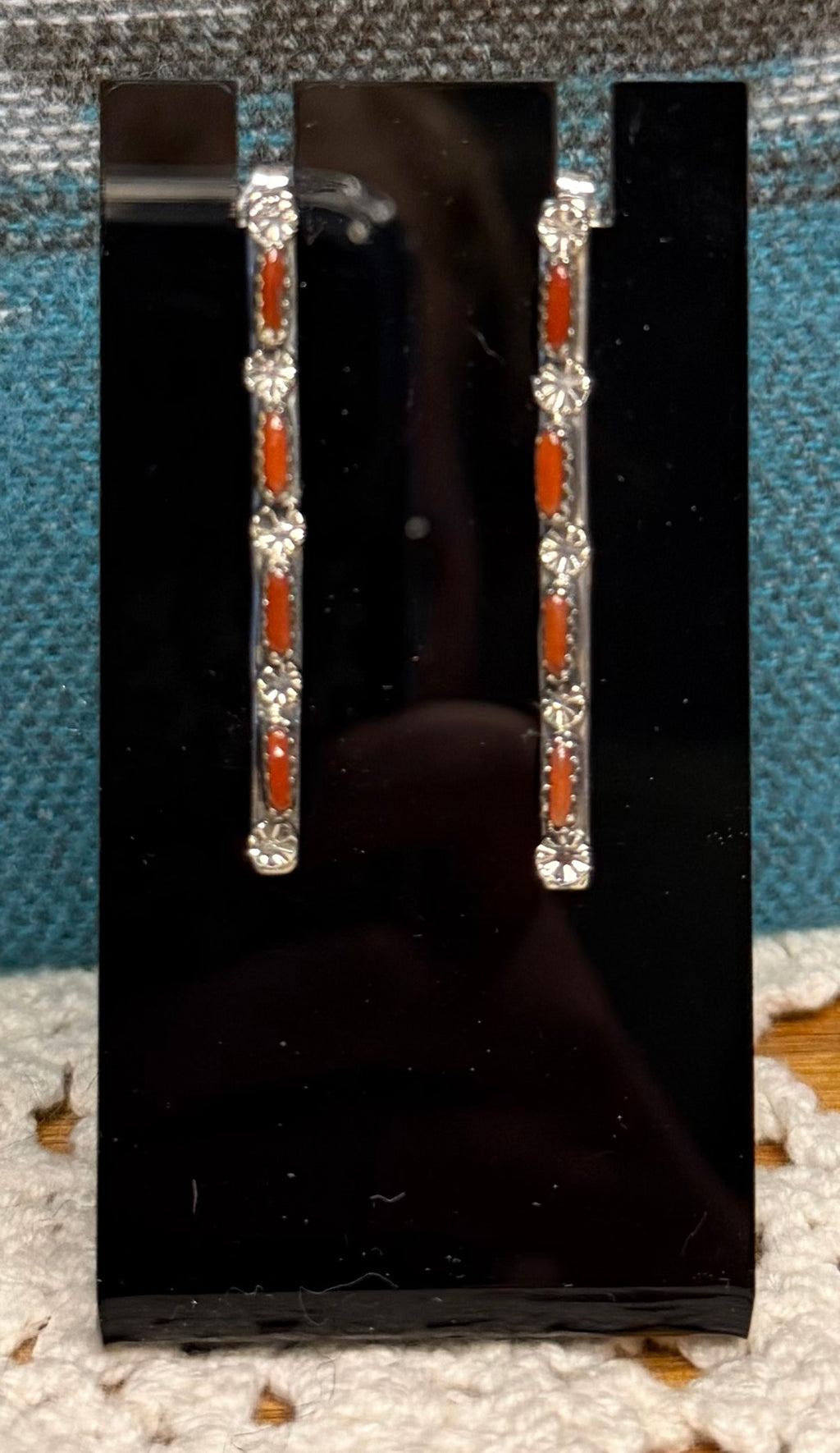 Zuni Handmade Coral Dangle Earrings By Murray Hannaweeka