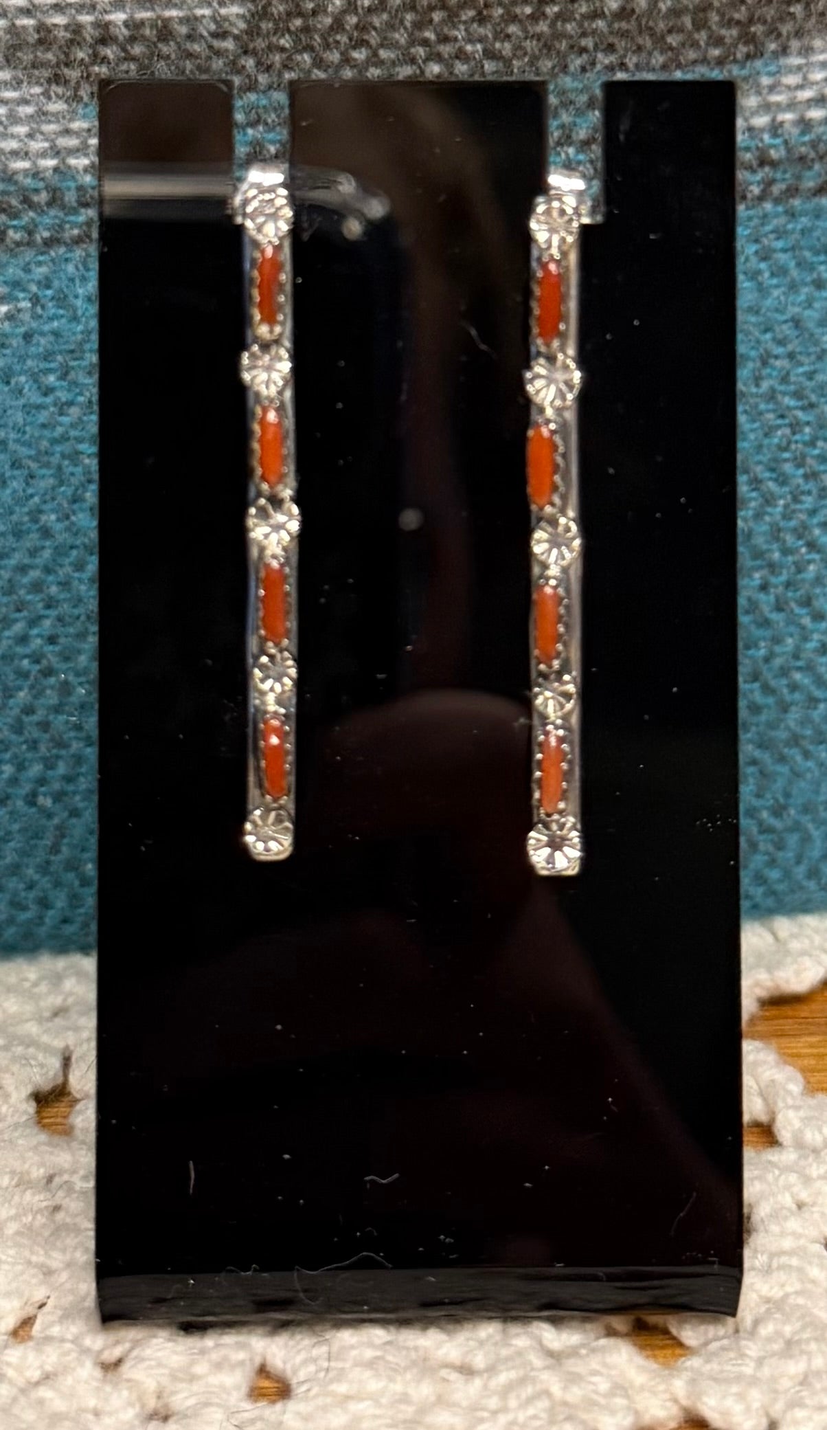 Zuni Handmade Coral Dangle Earrings By Murray Hannaweeka