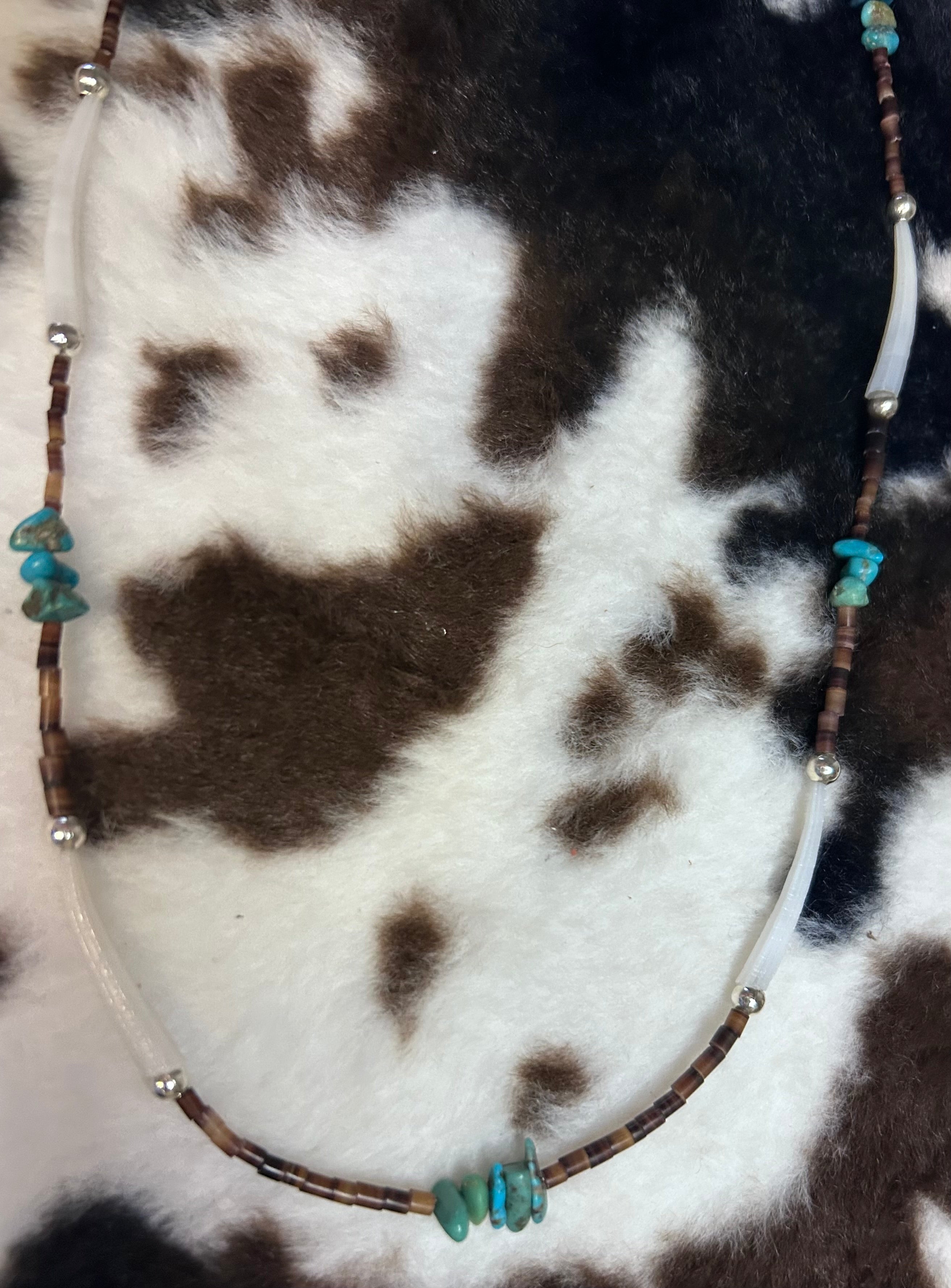 Turquoise, Heishi and Dentalium Necklace by Naomi Garcia
