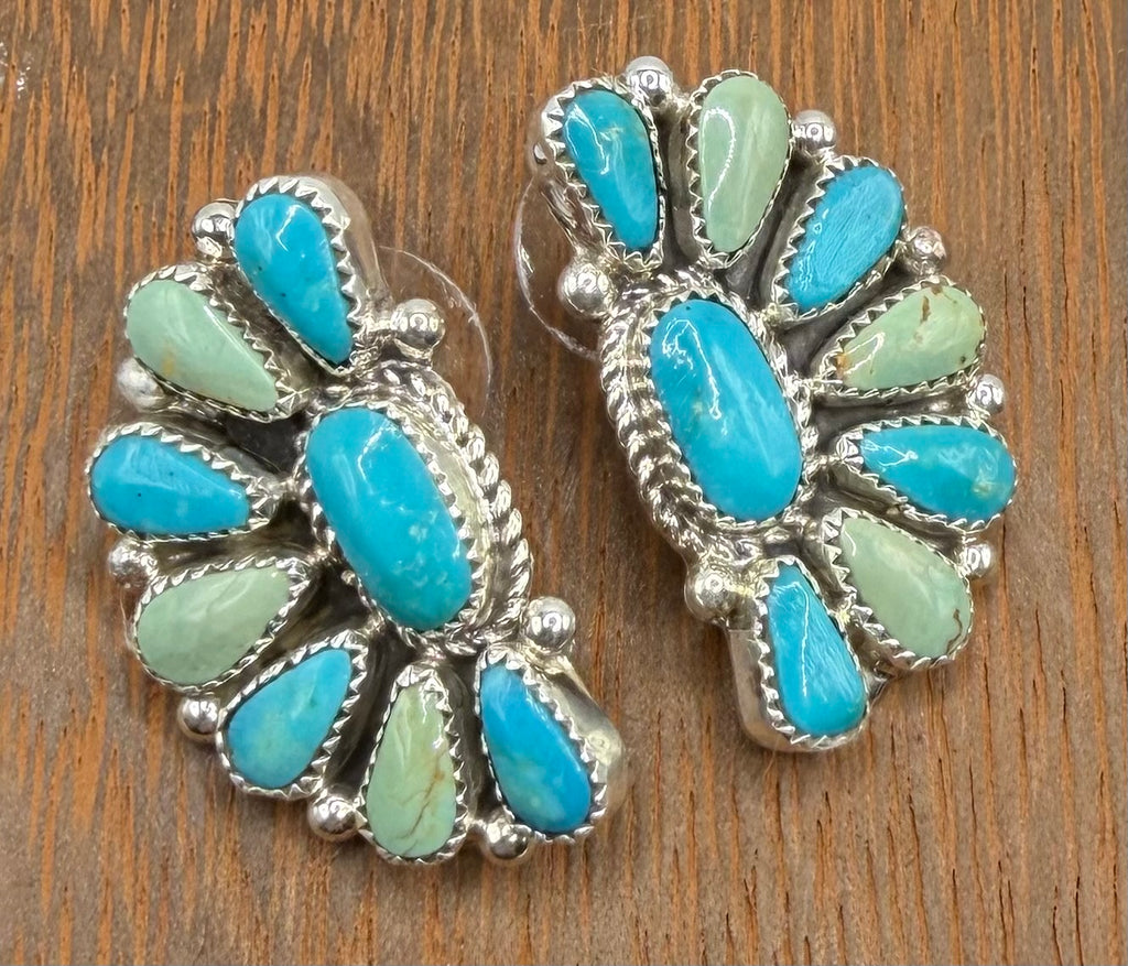 Zuni Handmade Kingman Half Cluster Earrings by Alicia Wilson