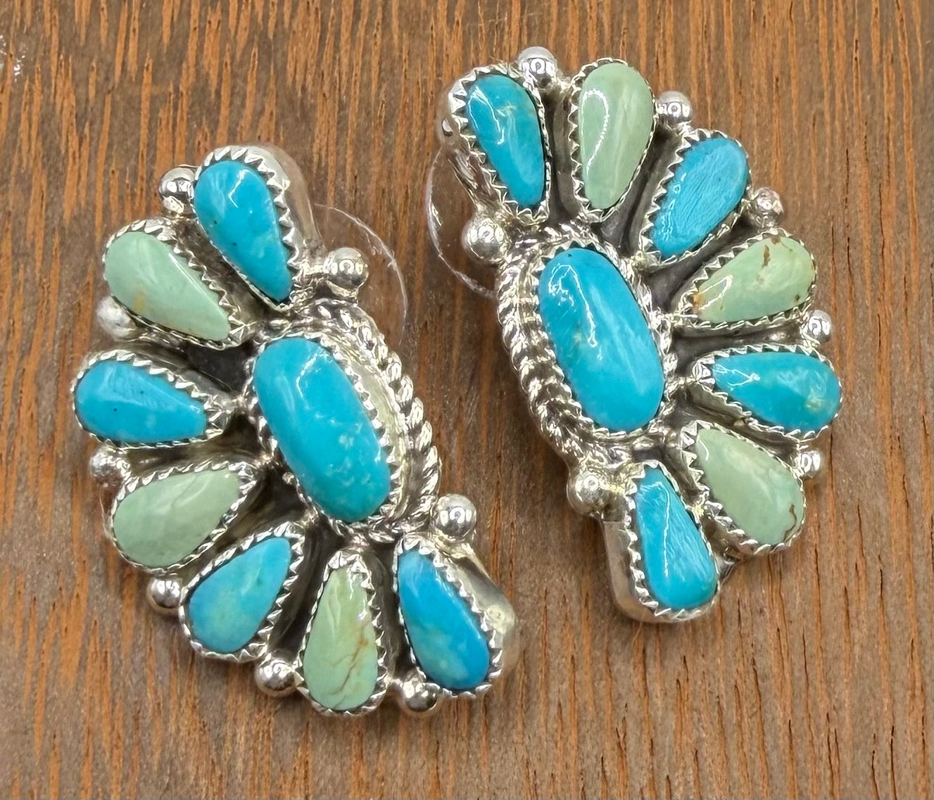 Zuni Handmade Kingman Half Cluster Earrings by Alicia Wilson