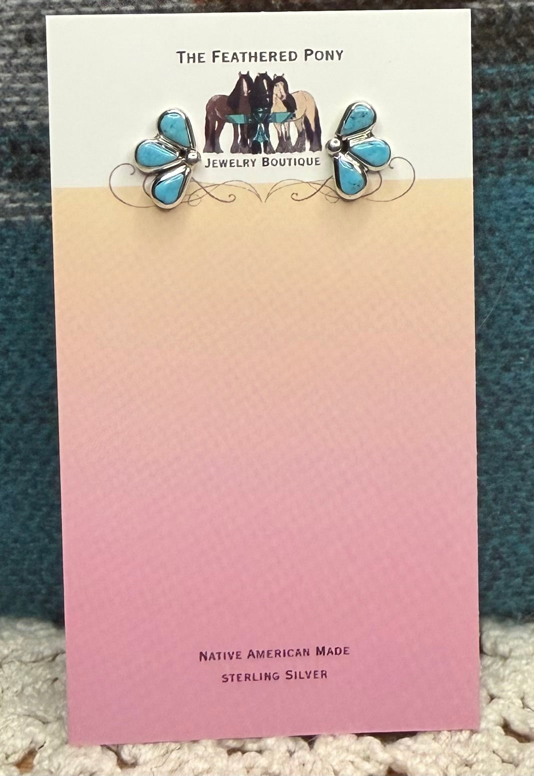 Zuni Made Small Turquoise Half Cluster Earrings By Gilbert Weebothee