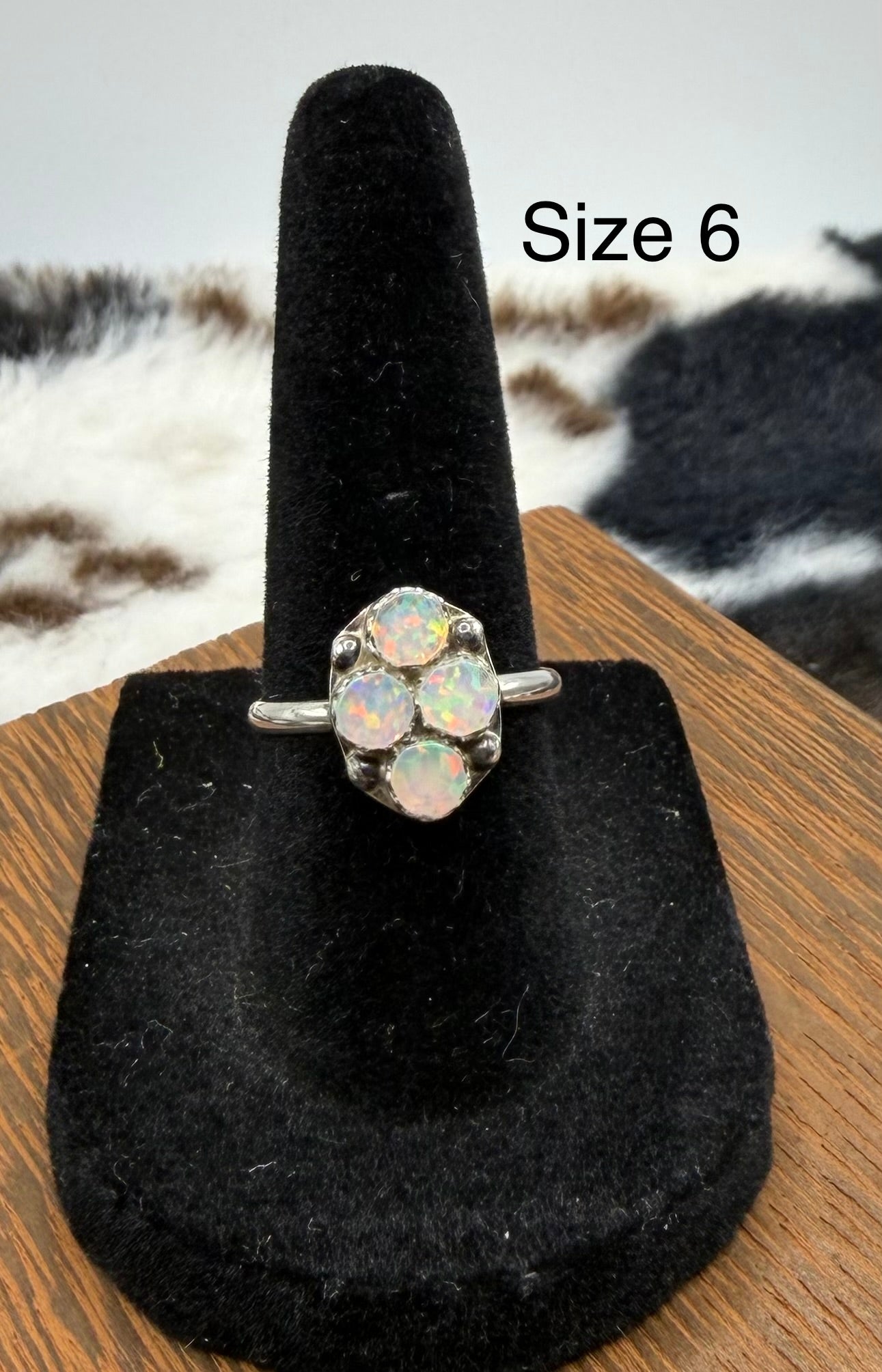 Zuni Handmade Opal Cluster Ring by Swain Charlie