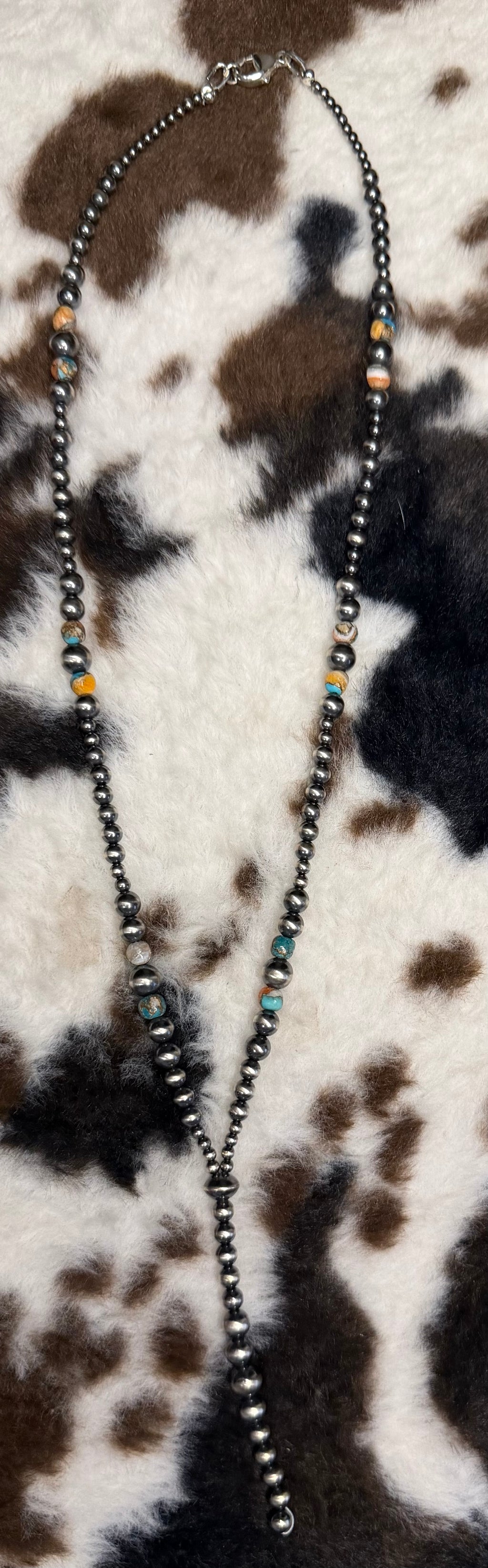 Machine Made Pearl Kingman and Spiny Oyster Shell Lariat Necklace