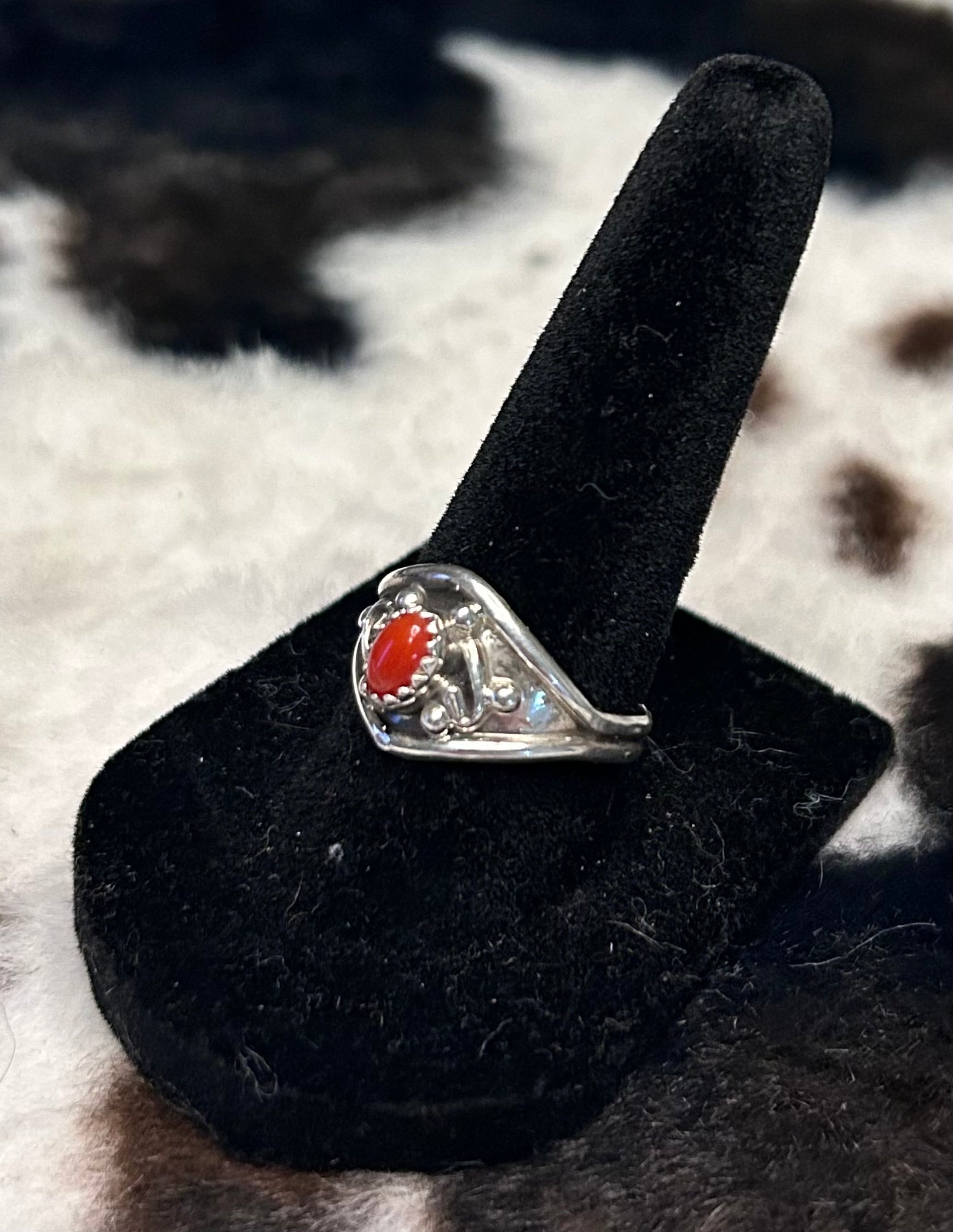 Navajo Handmade Coral Ring by Annette Chiquito