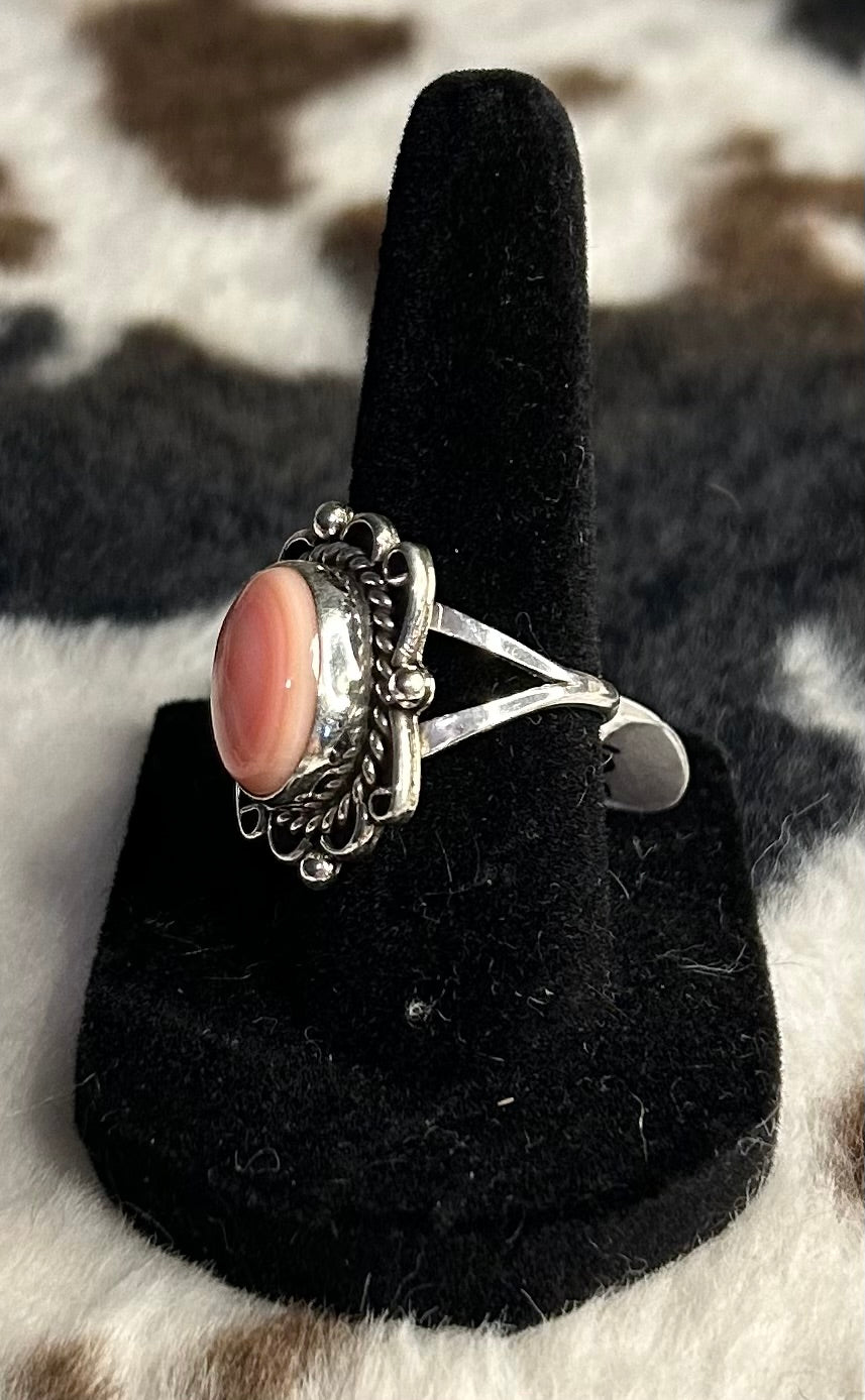 Navajo Handmade Pink Conch Ring Size 7 By Vanessa Begay