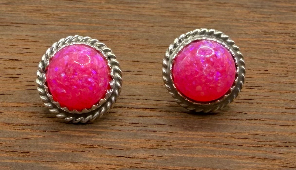 Navajo Made Pink Opal Stud Earrings by Esther White