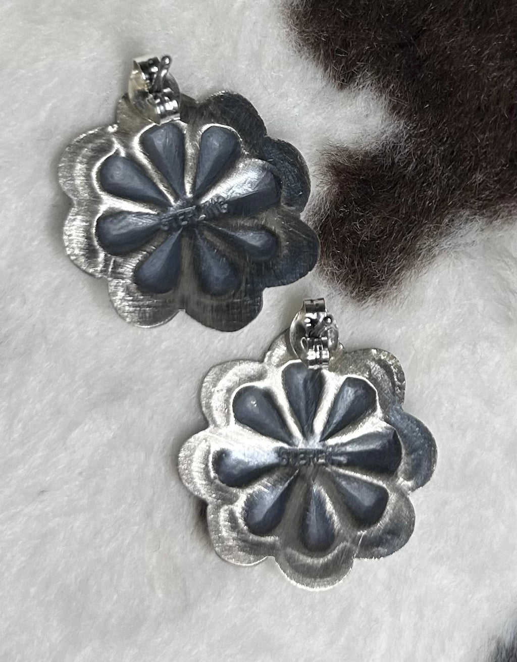 Navajo Handmade Turquoise Concho Stud Earrings by Dale Morgan.