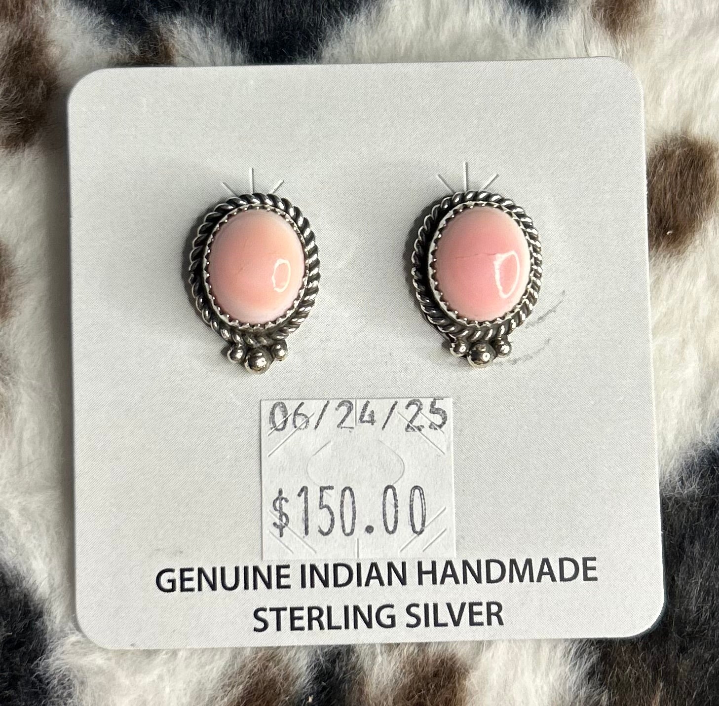 Navajo Handmade Pink Conch Stud Earrings by Priscilla Smith
