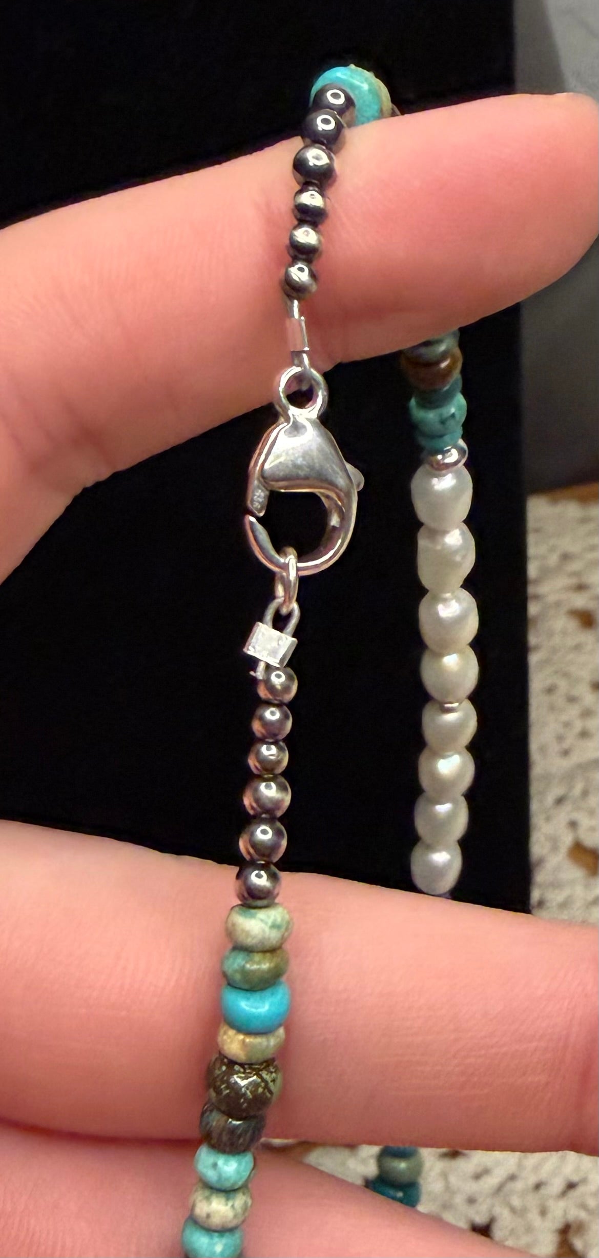 Machine Made Pearl and Turquoise Graduated Necklace