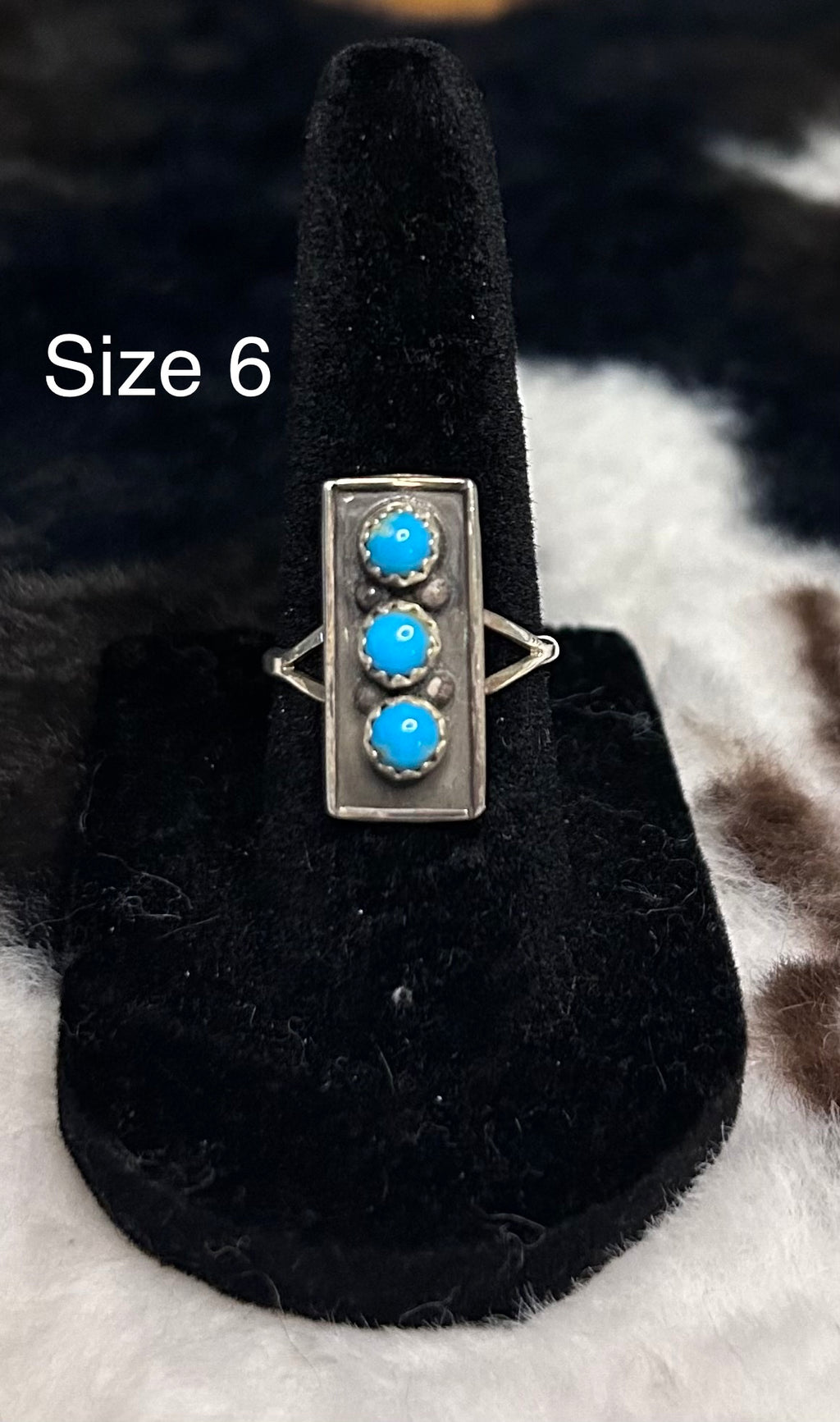 Navajo Handmade Kingman 3 stone turquoise ring by Theresa Kinsel