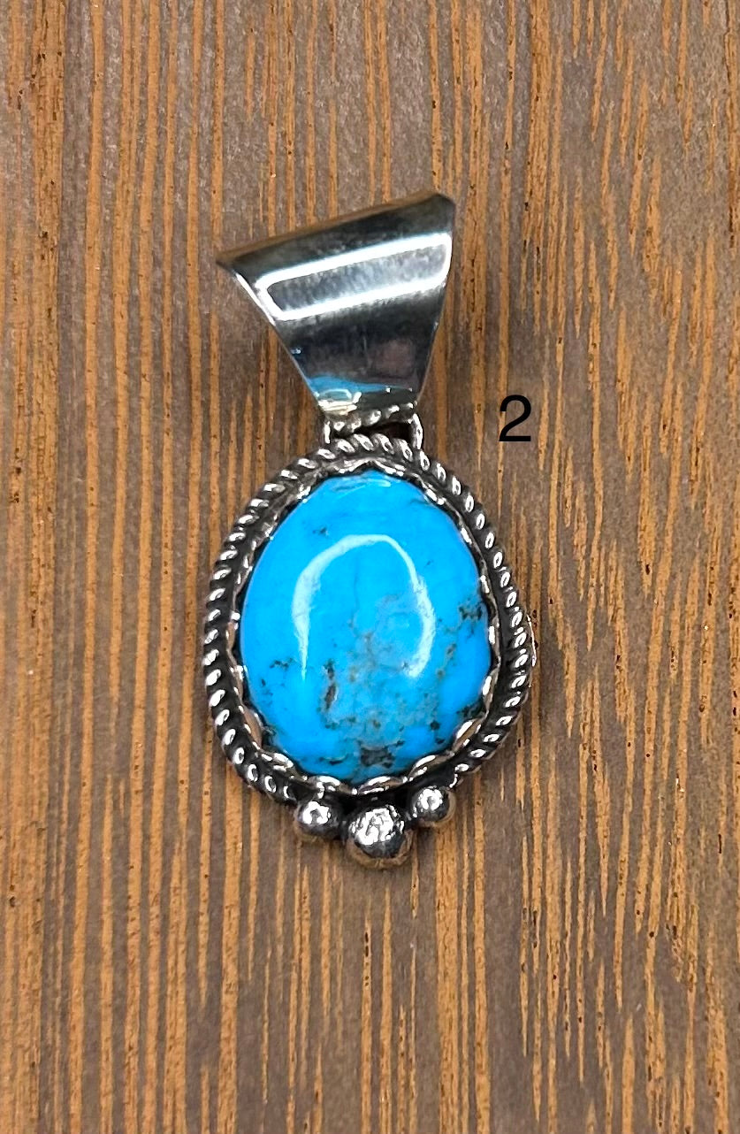 Navajo Handmade Kingman Turquoise Pendant by Alice Johnson