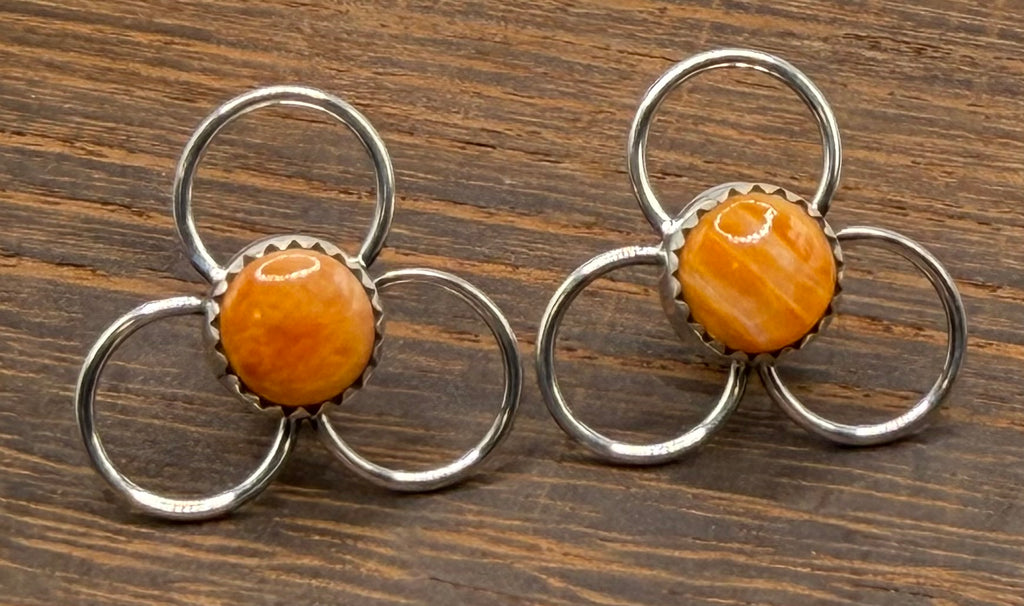 Navajo Made Orange Spiny Flower Earrings by Darrel Yazzie