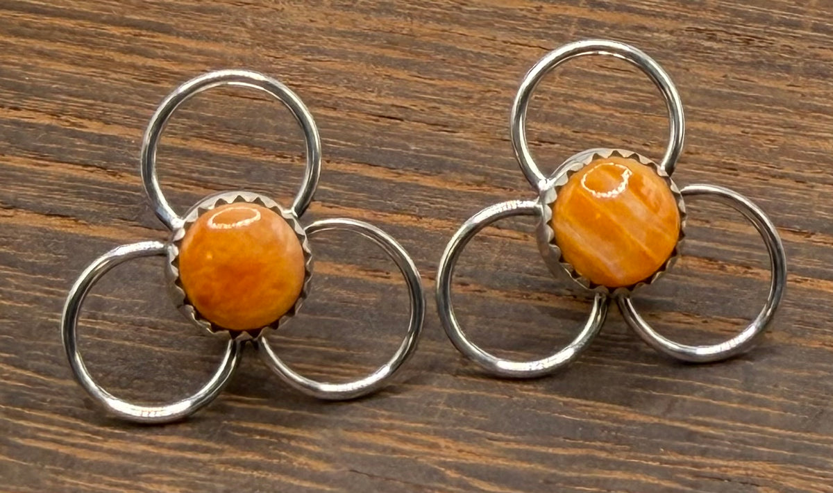 Navajo Made Orange Spiny Flower Earrings by Darrel Yazzie
