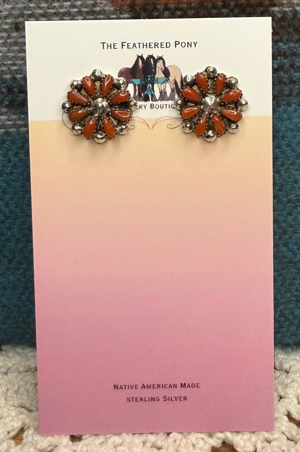 Zuni Made Small Coral Cluster Earrings by David Leekity