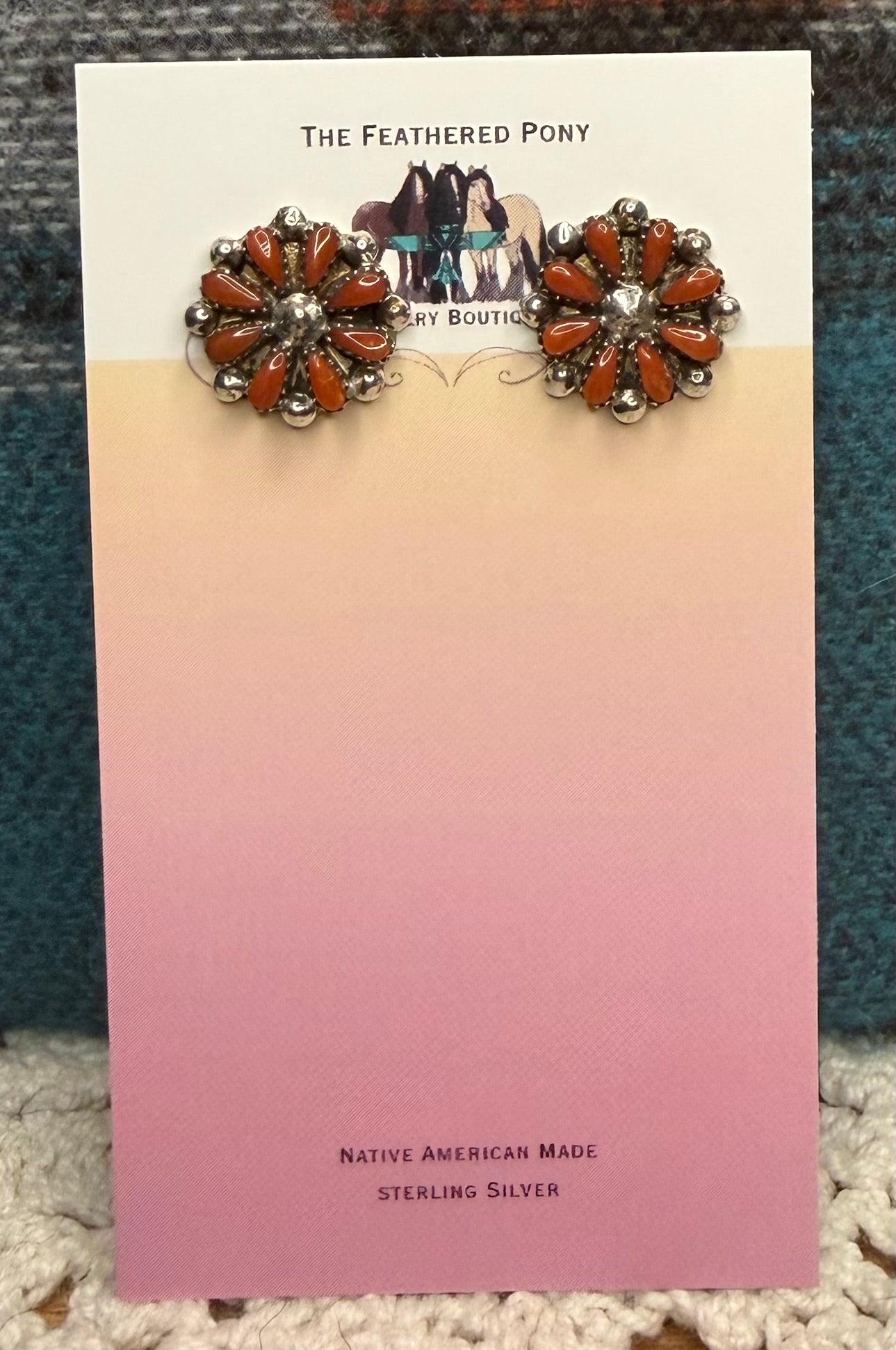 Zuni Made Small Coral Cluster Earrings by David Leekity