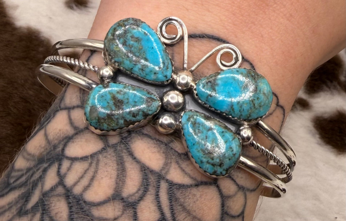 Navajo Made Turquoise Butterfly Cuff Bracelet by Jeanette Yazzie