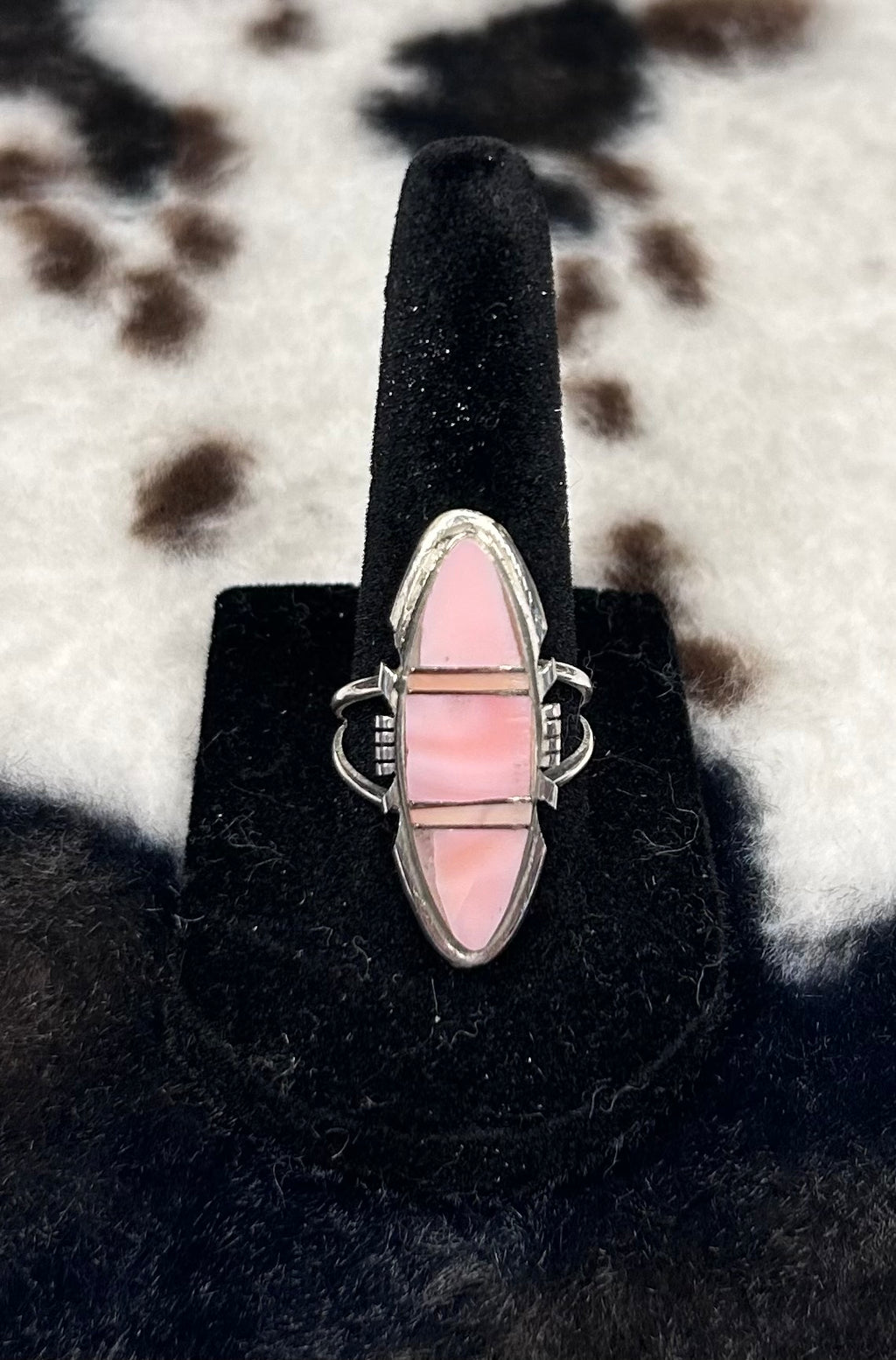Navajo Handmade Pink Conch Inlay Ring by Brandon Etcitty Size 8