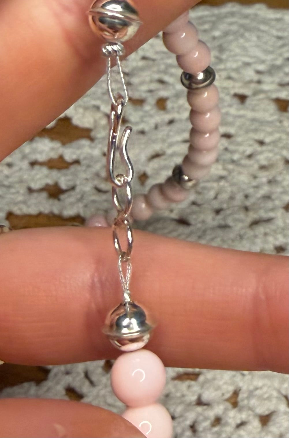 Navajo Made Pink Conch and Seamed Pearl Beaded Necklace by Naomi Garcia