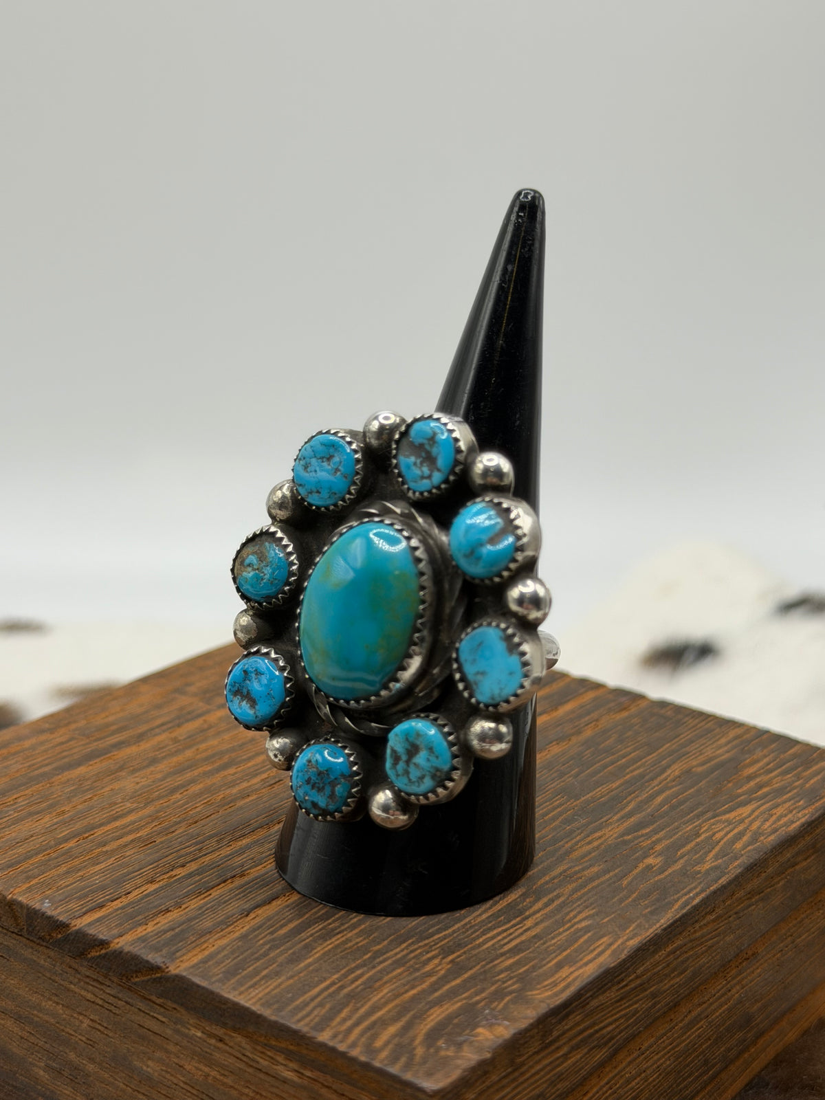 Navajo Handmade Kingman Cluster adjustable rings by Vinson Belone