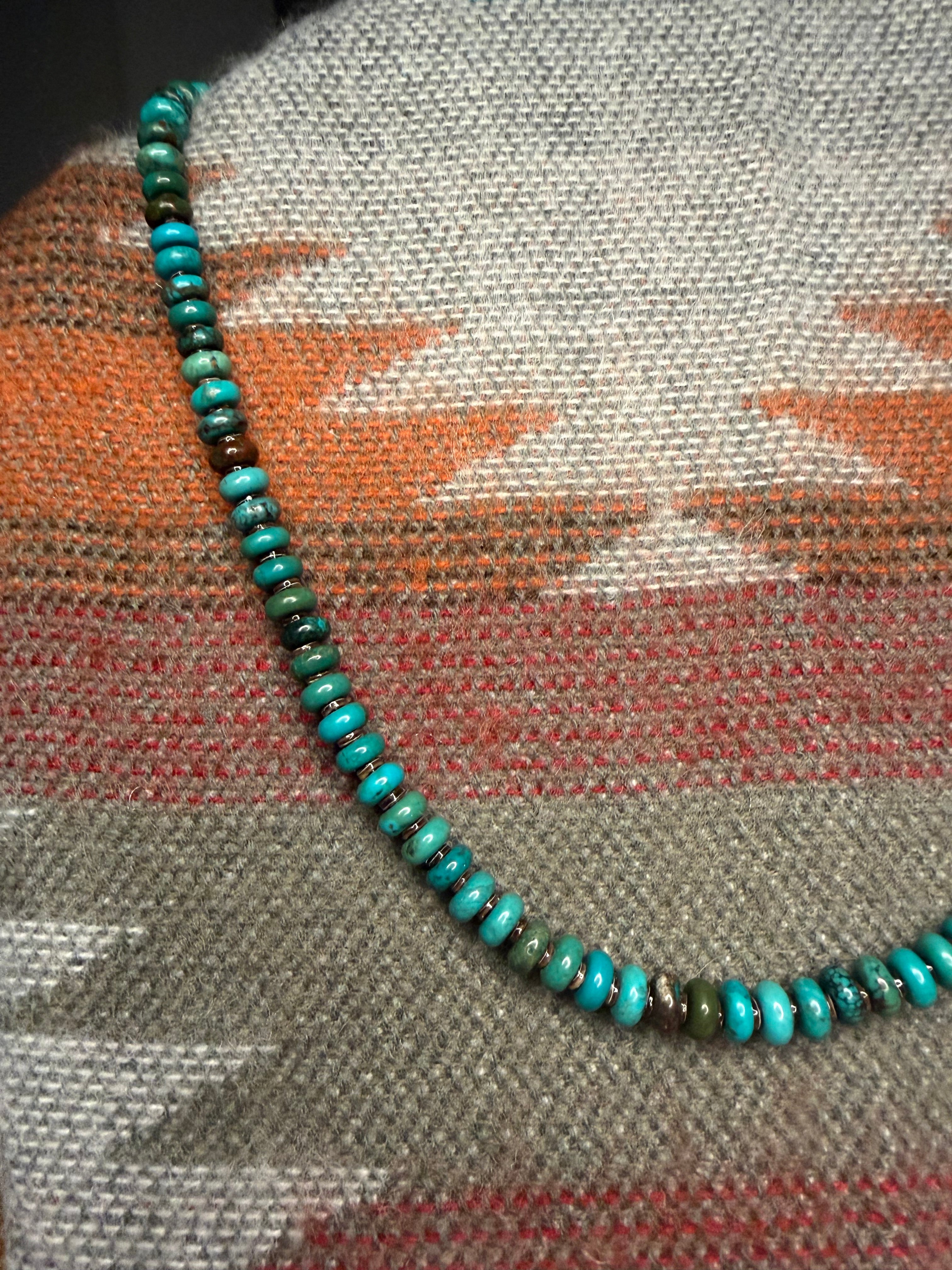 Navajo Made Natural Turquoise Heishi Necklace By Valarie Johnson