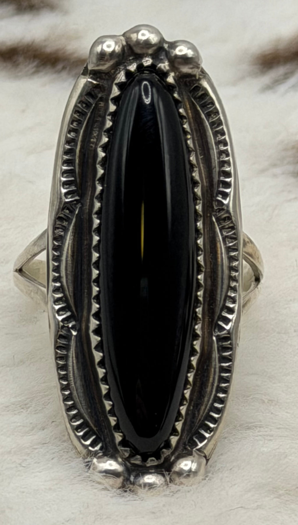 Navajo Handmade Black onyx Ring by Renell Chaco Perry Size 7.75