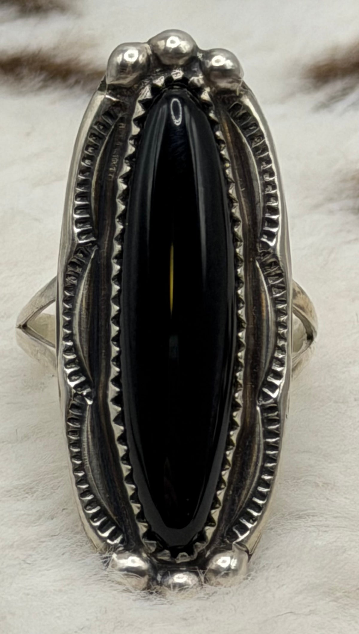 Navajo Handmade Black onyx Ring by Renell Chaco Perry Size 7.75