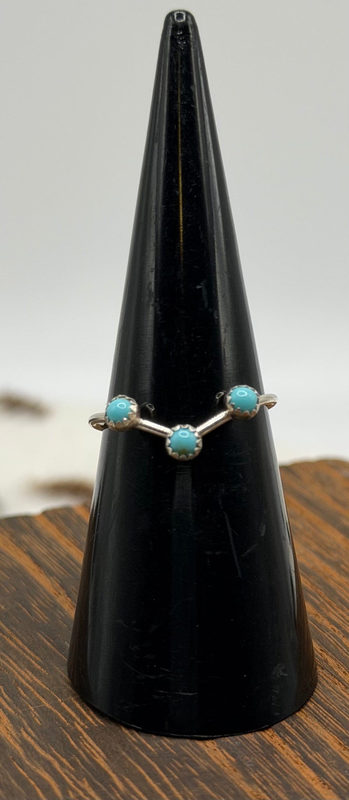 Navajo Handmade 3mm Turquoise V RIngs by Dorthy Yazzie
