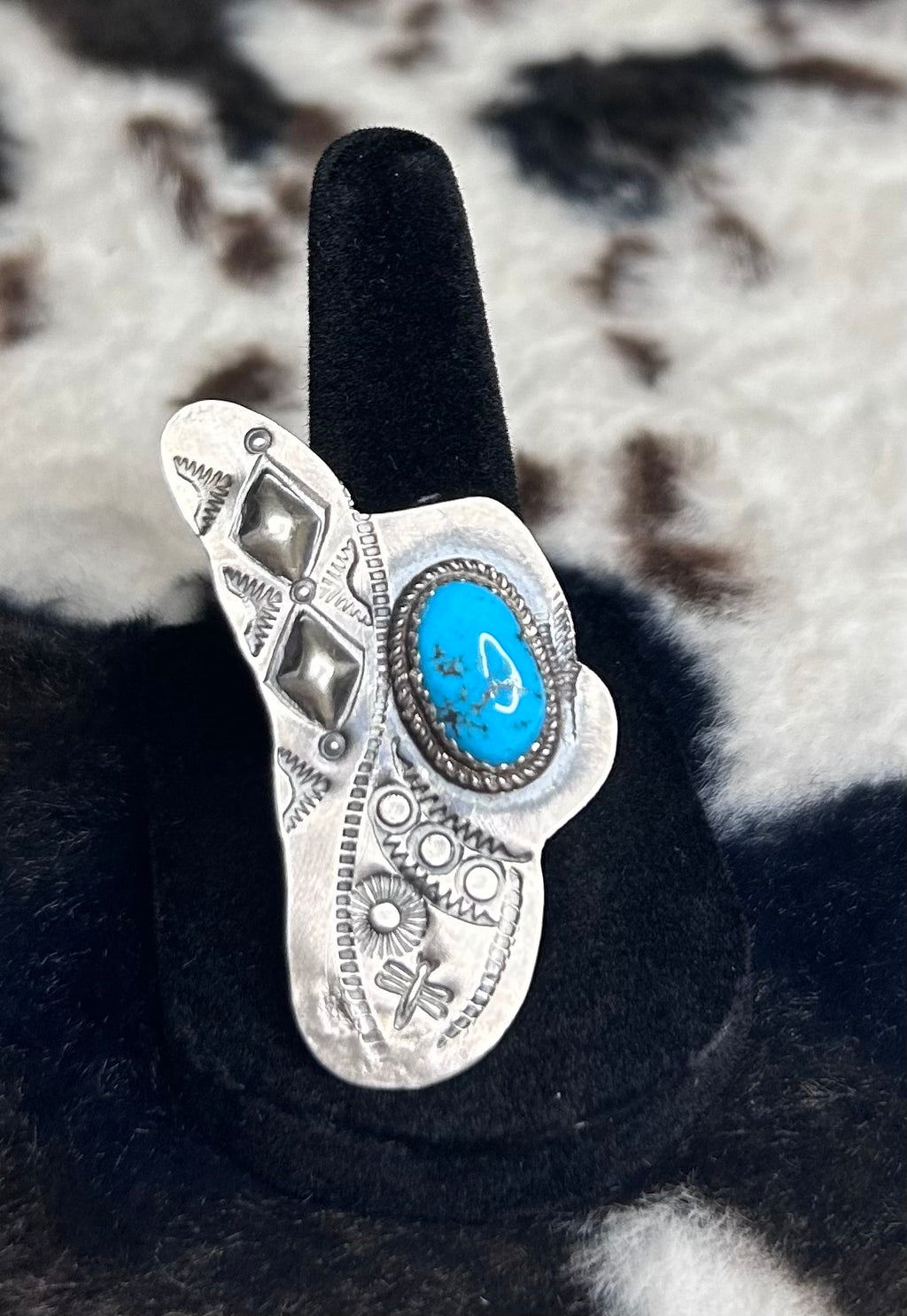 Navajo Handmade Turquoise Cowboy Hat Ring Adjustable by Tim Yazzie