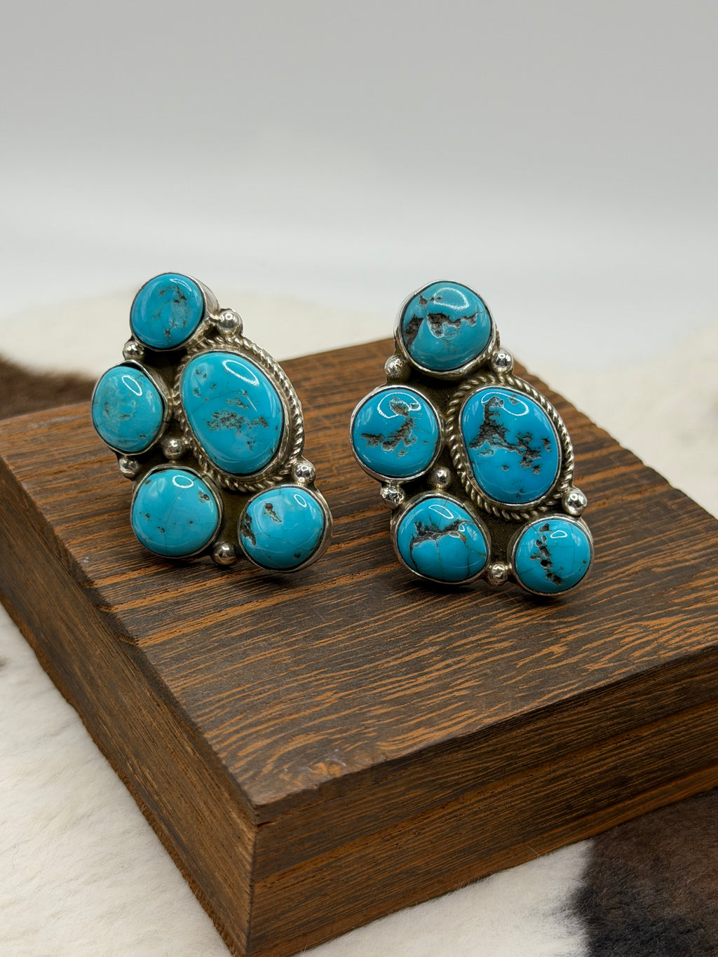Navajo Kingman Half Cluster Rings by Ida McCray