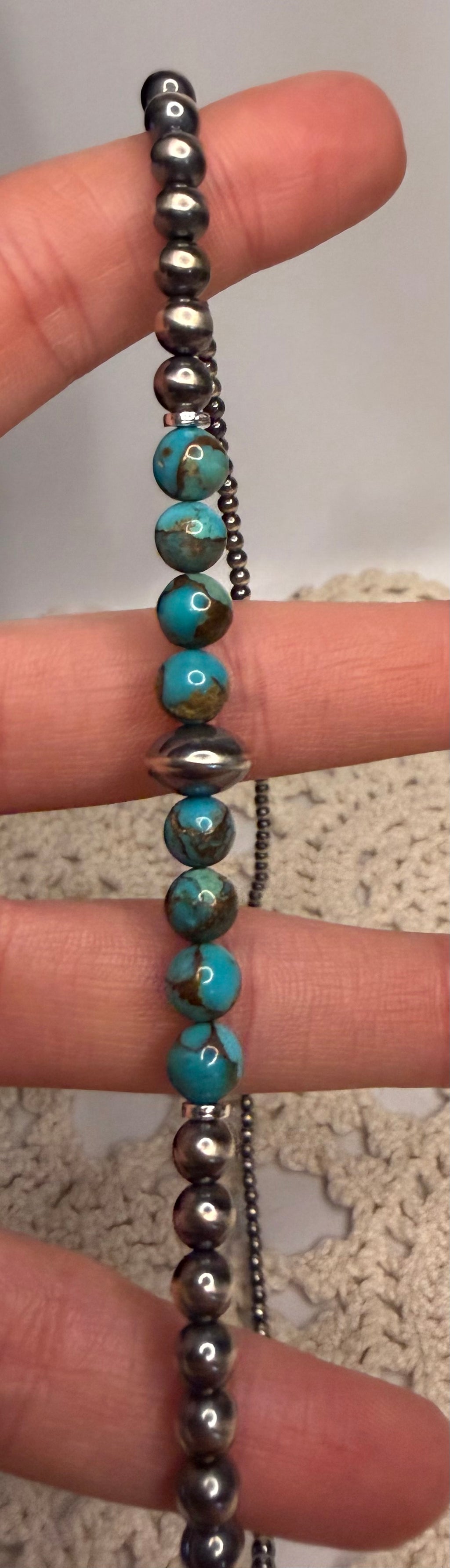 Kingman Turquoise Machine Made Pearls Necklace